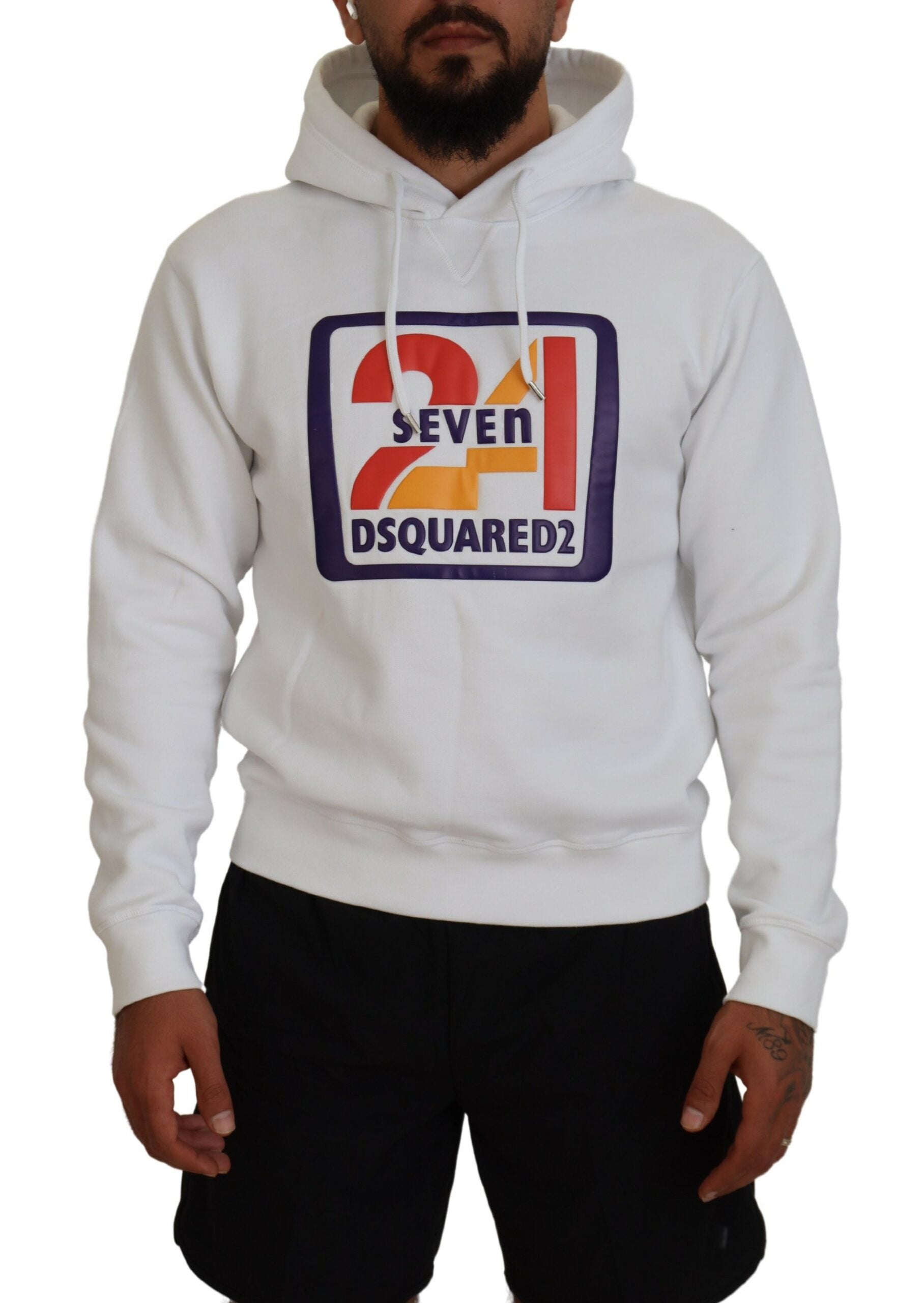 Pull-over à capuche imprimé en coton blanc pour homme