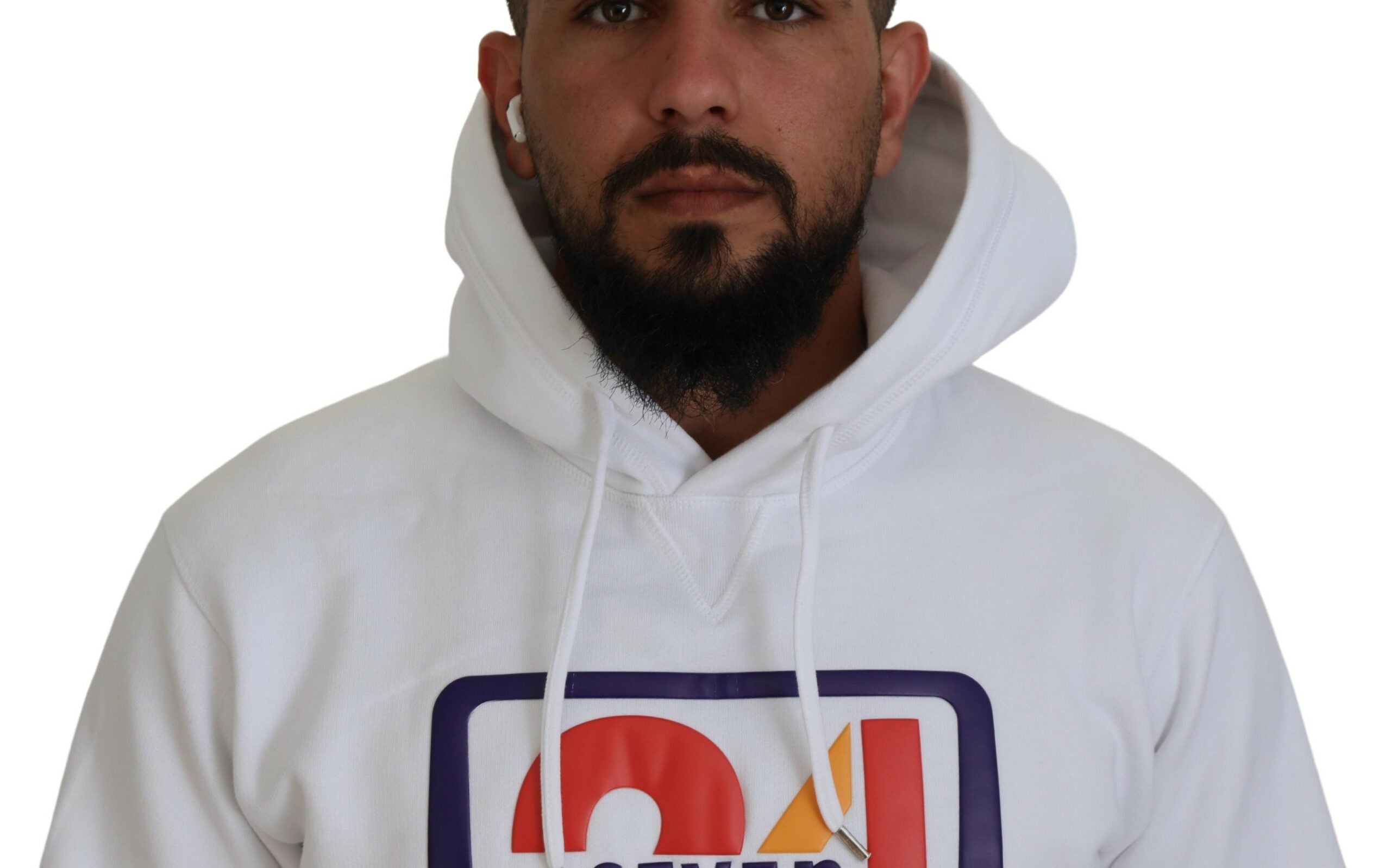 Pull-over à capuche imprimé en coton blanc pour homme