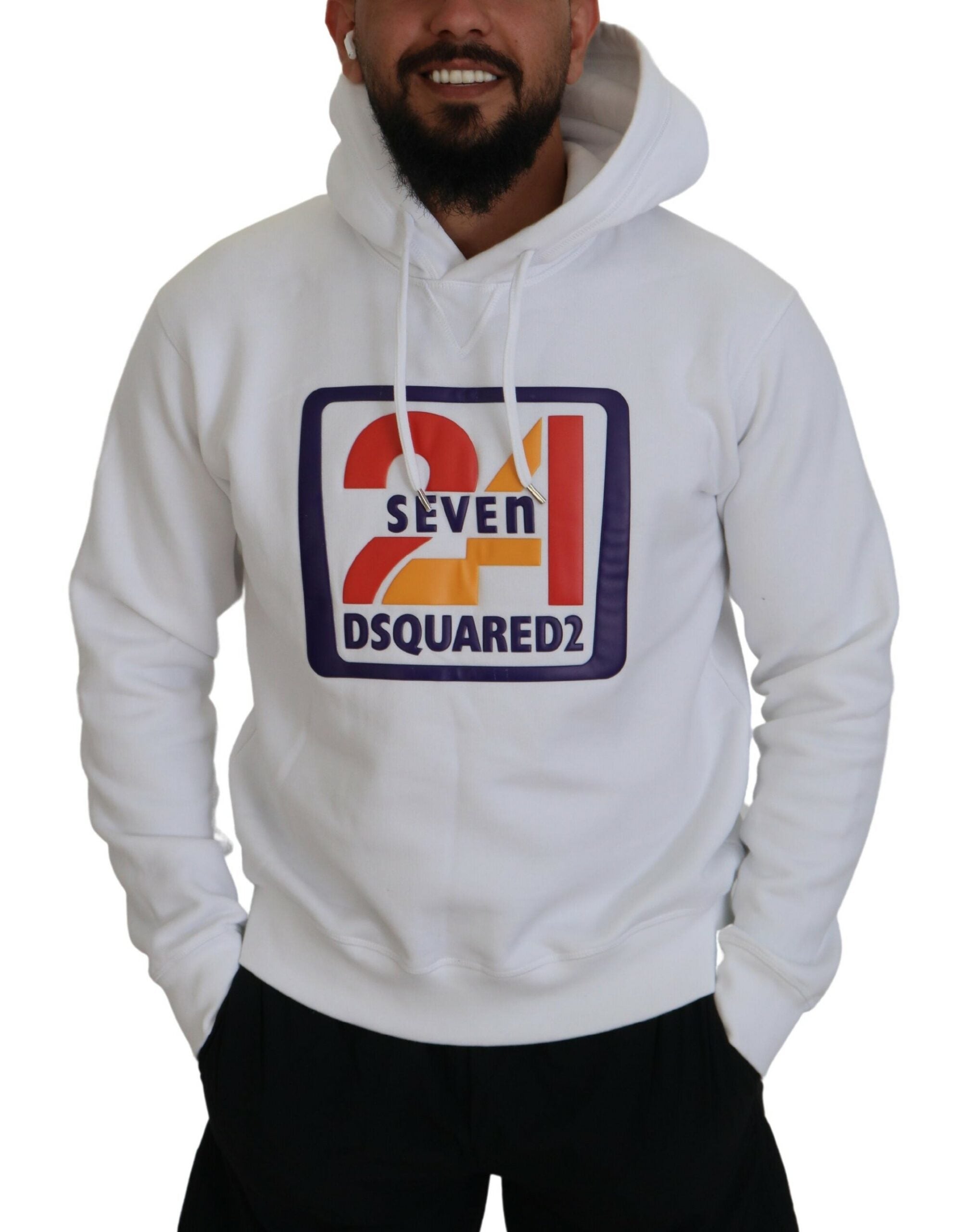 Pull-over à capuche imprimé en coton blanc pour homme