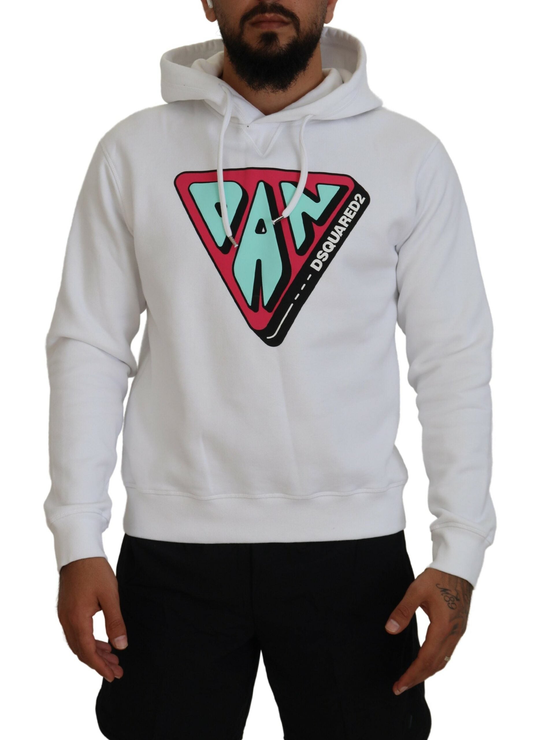 Pull à capuche imprimé en coton blanc