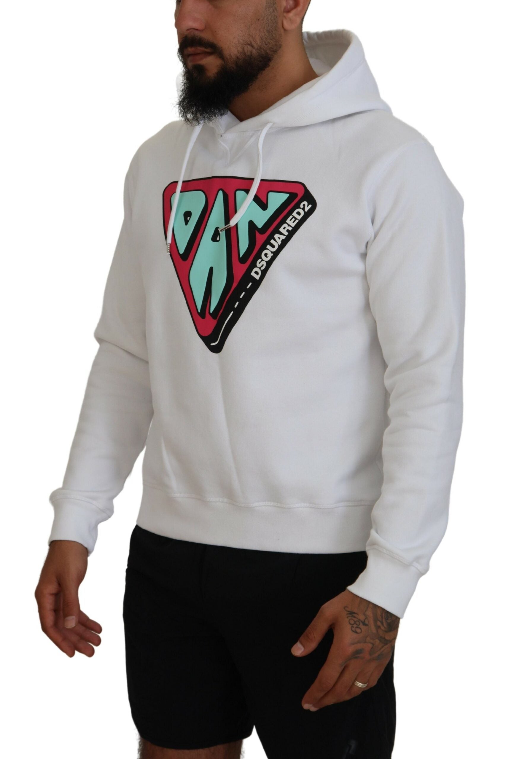 Pull à capuche imprimé en coton blanc