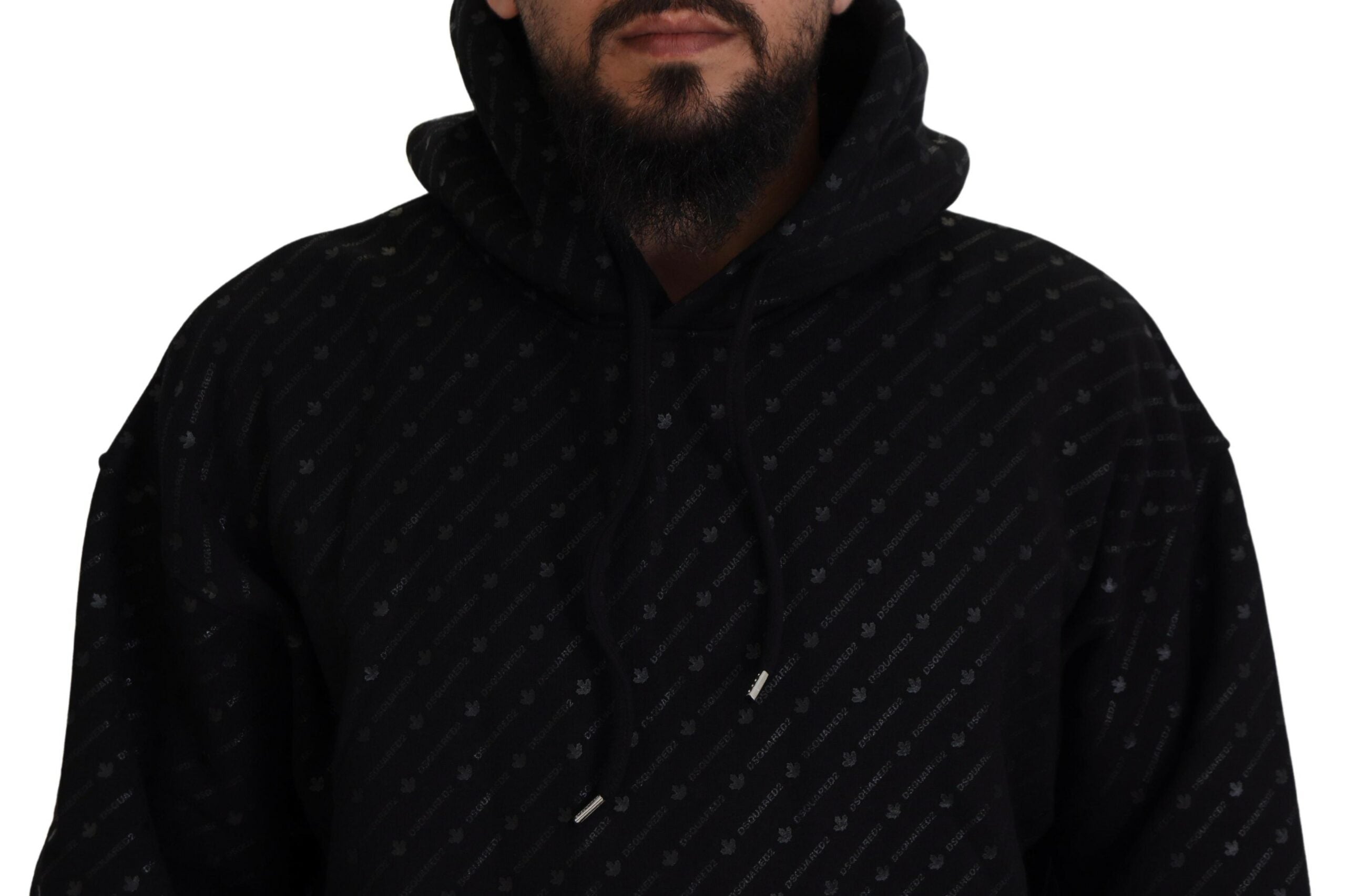 Dsquared² Pull-over à capuche imprimé en coton noir pour homme