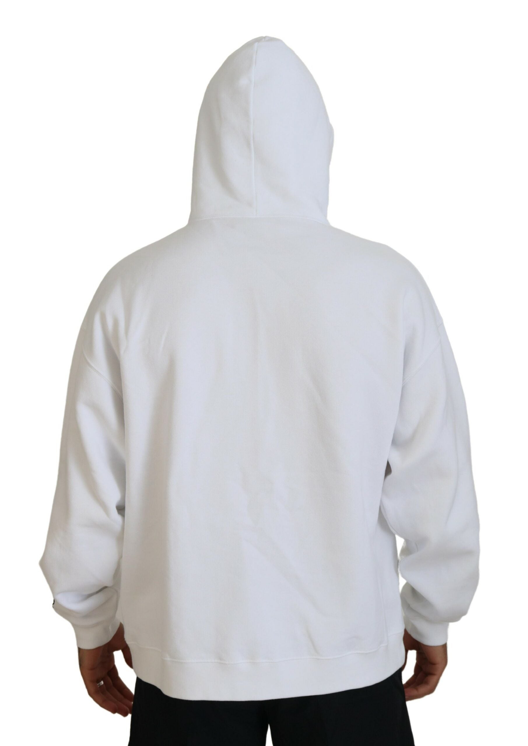 Pull-over à capuche imprimé en coton blanc pour homme
