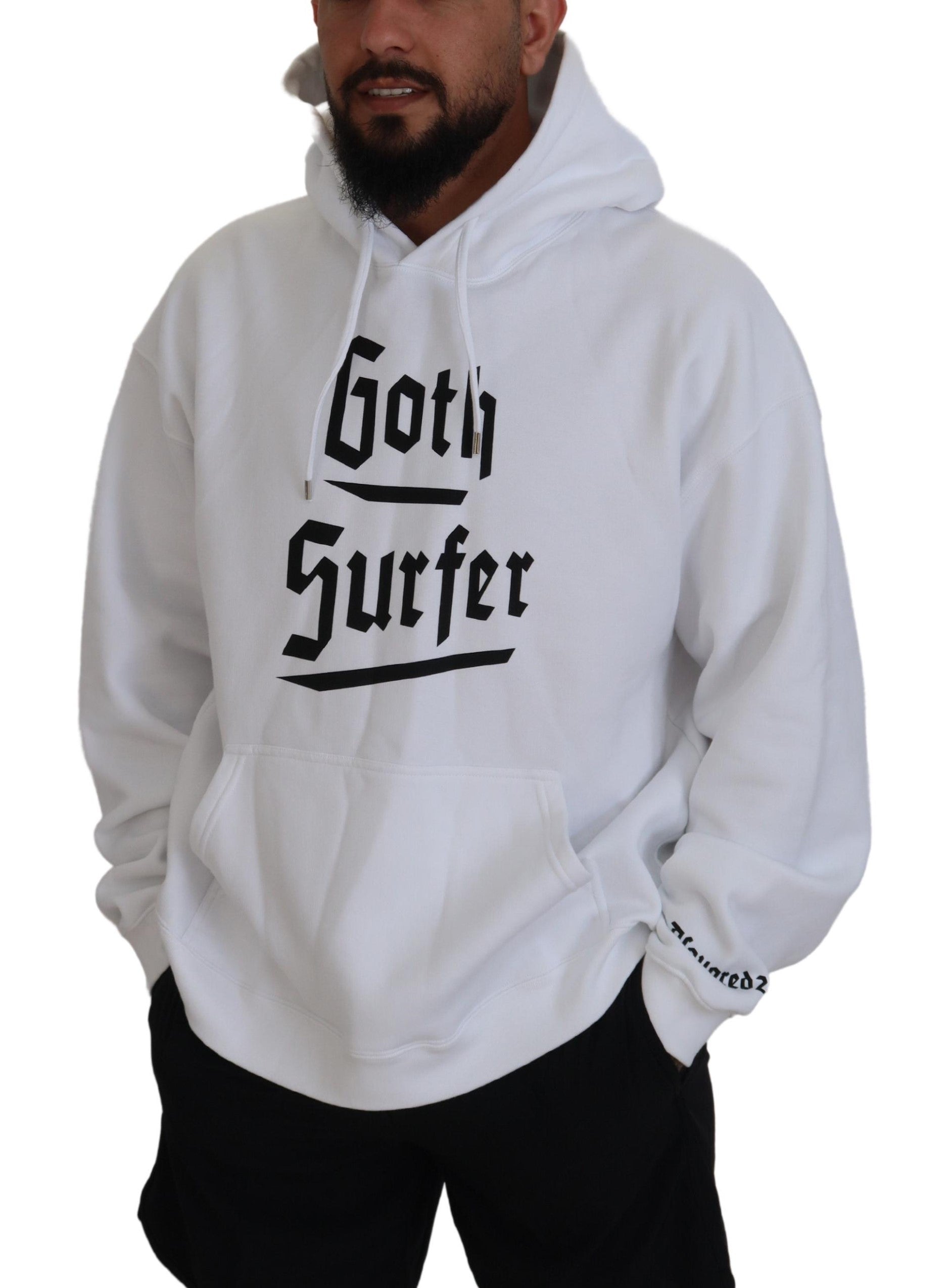 Pull-over à capuche imprimé en coton blanc pour homme
