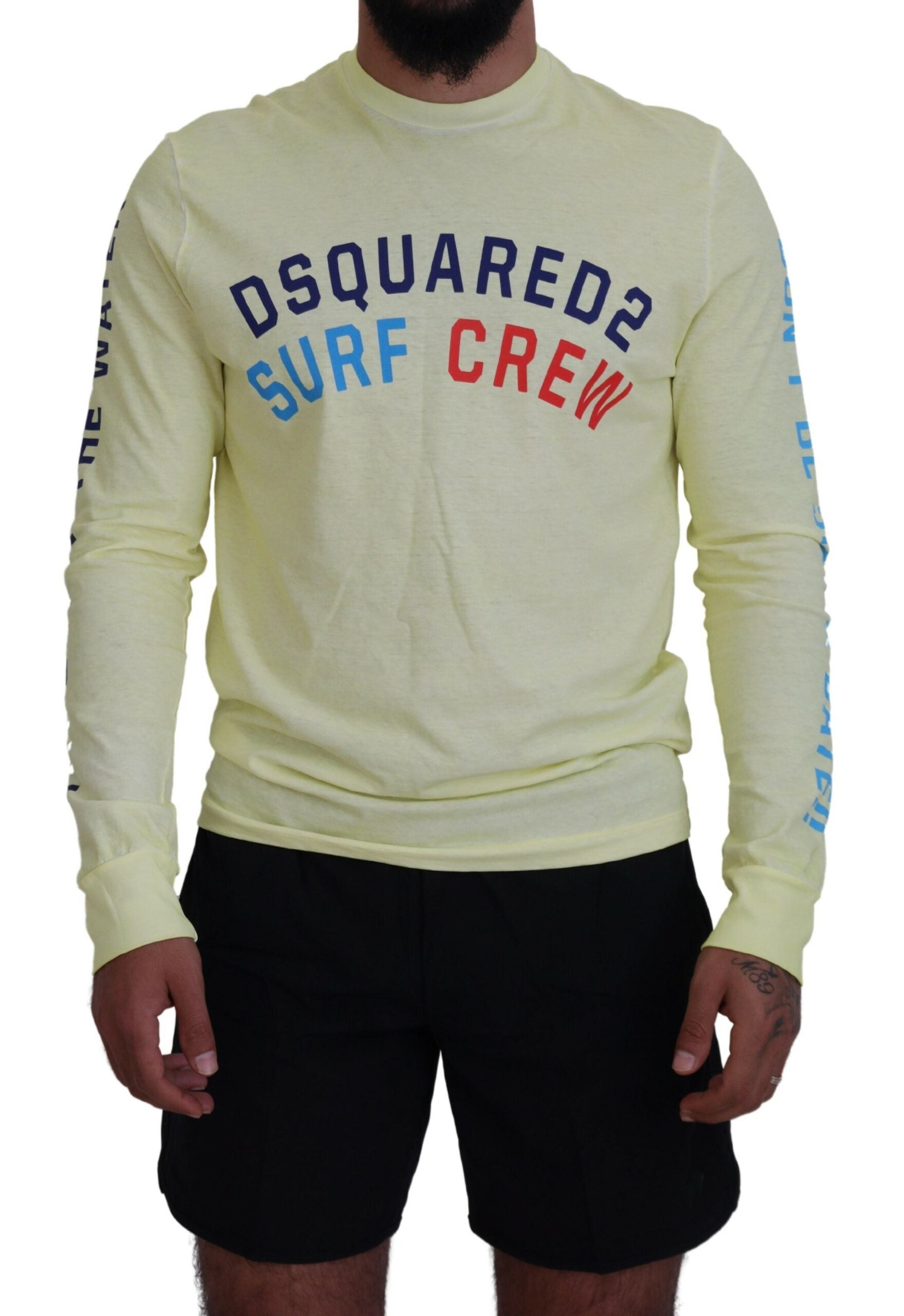 Yellow Cotton Long Sleeve T-Shirt with Colorful Print