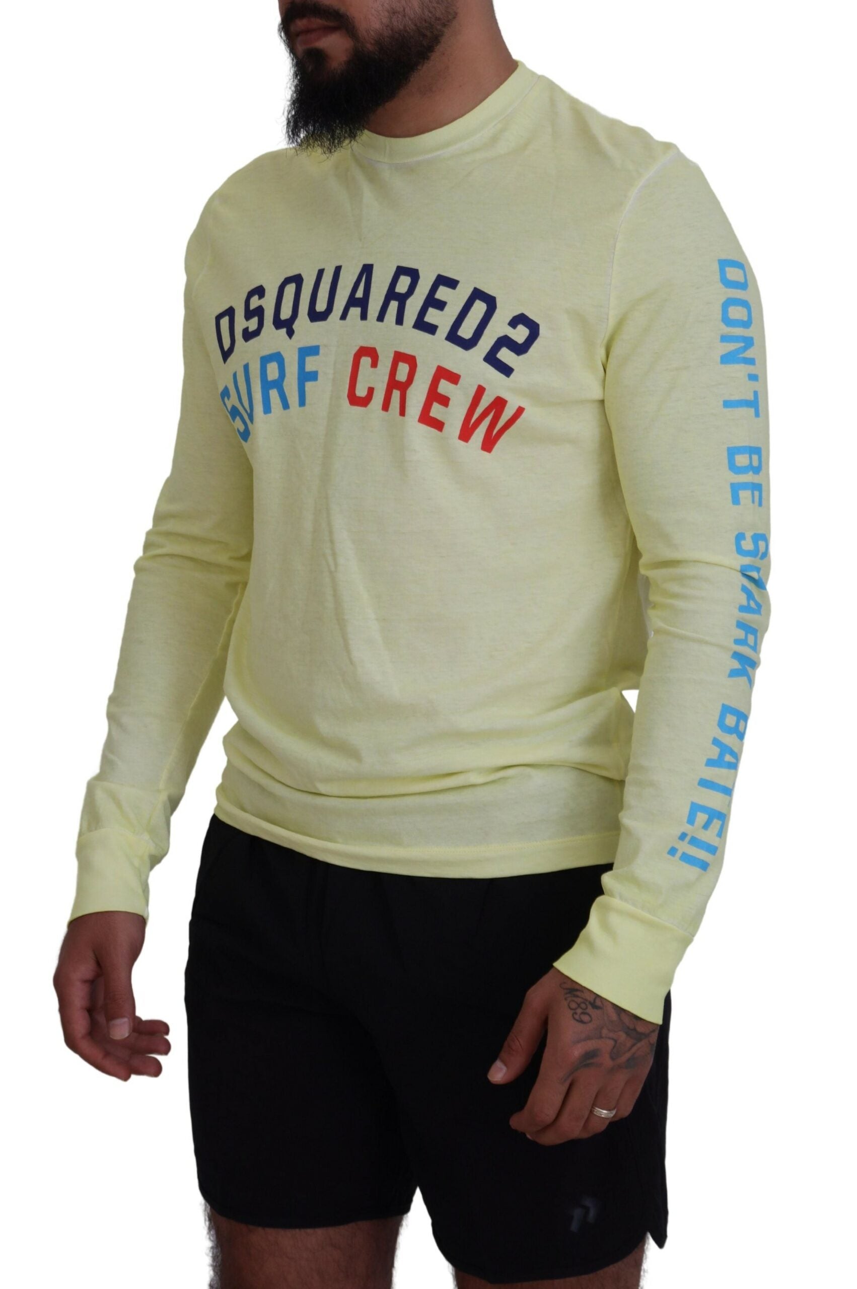 Yellow Cotton Long Sleeve T-Shirt with Colorful Print