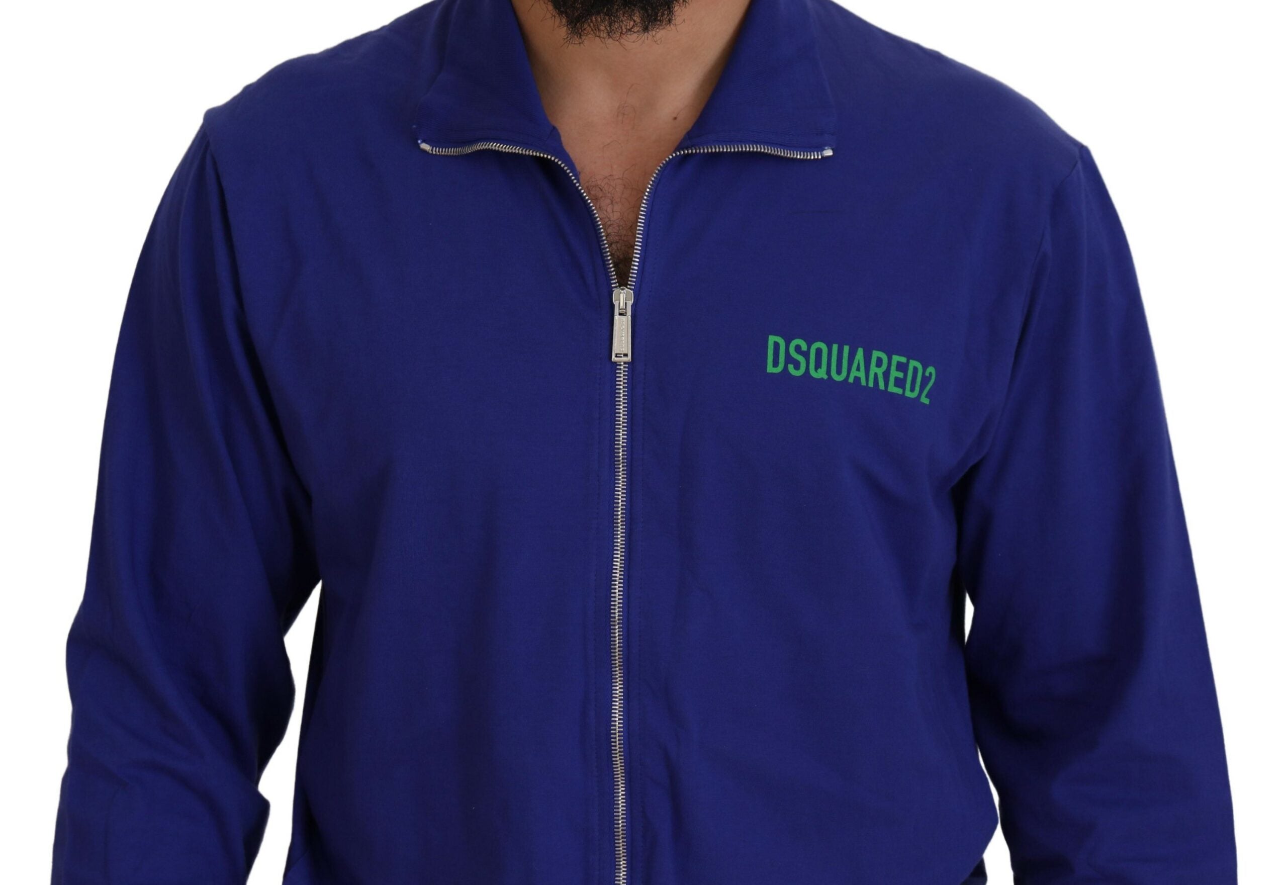 Pull homme bleu en coton imprimé à col zippé