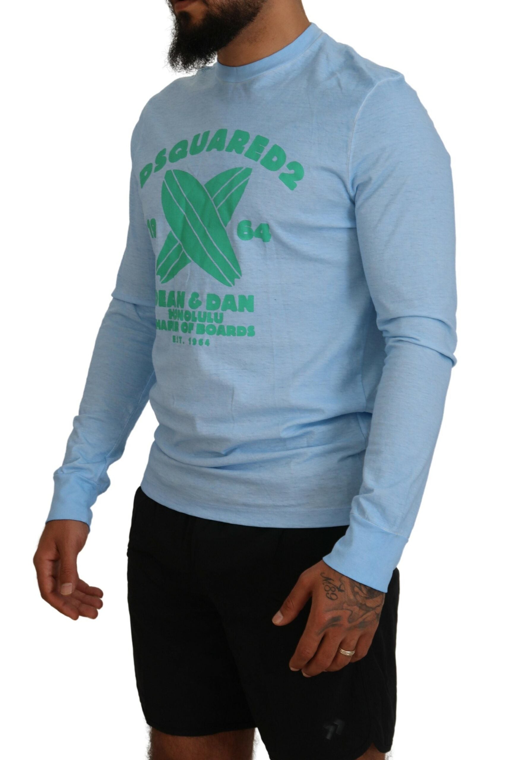 Pull homme à manches longues imprimé bleu clair