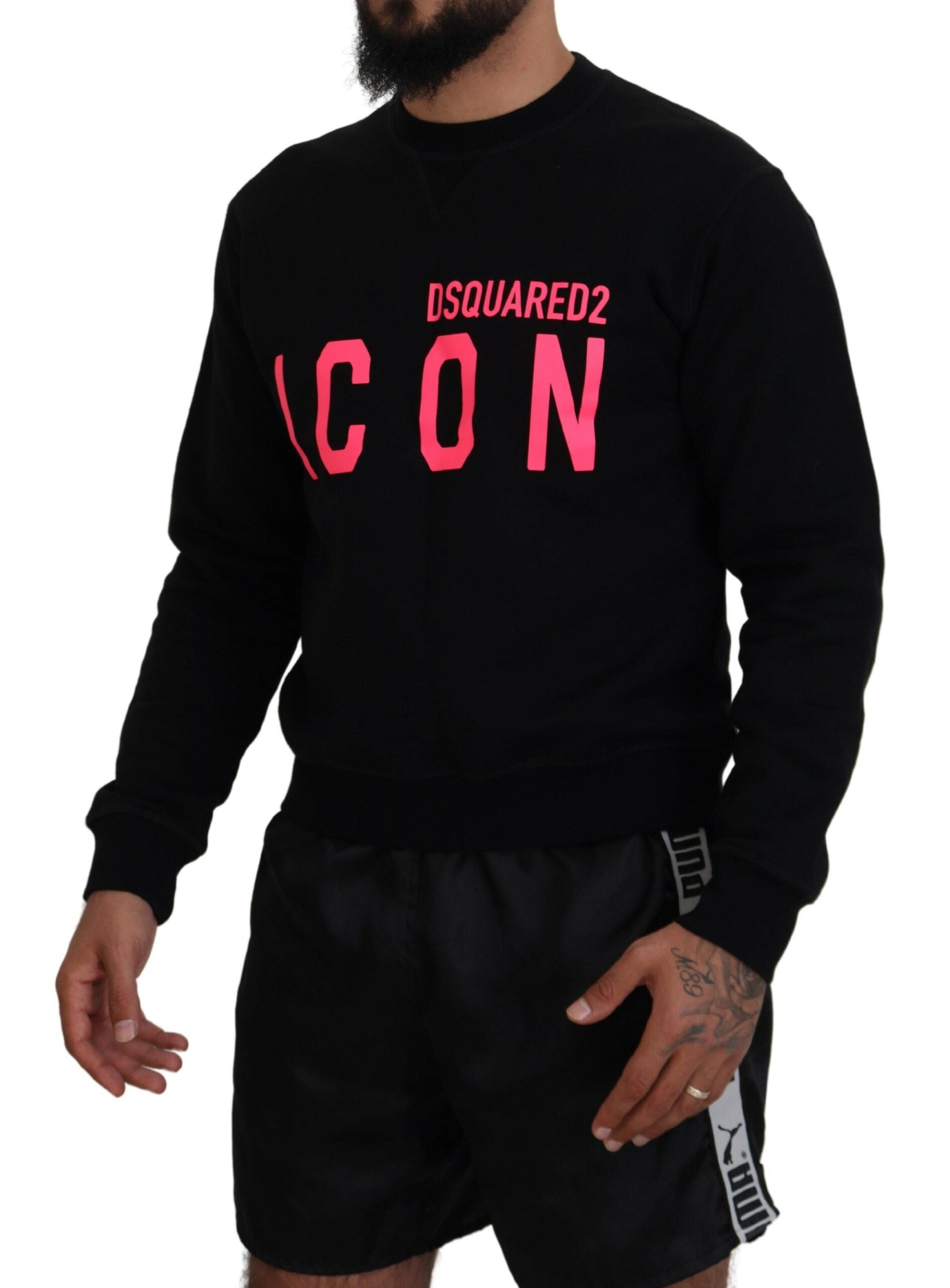 Schwarzer Baumwollpullover mit Logo-Print von DSQUARED2