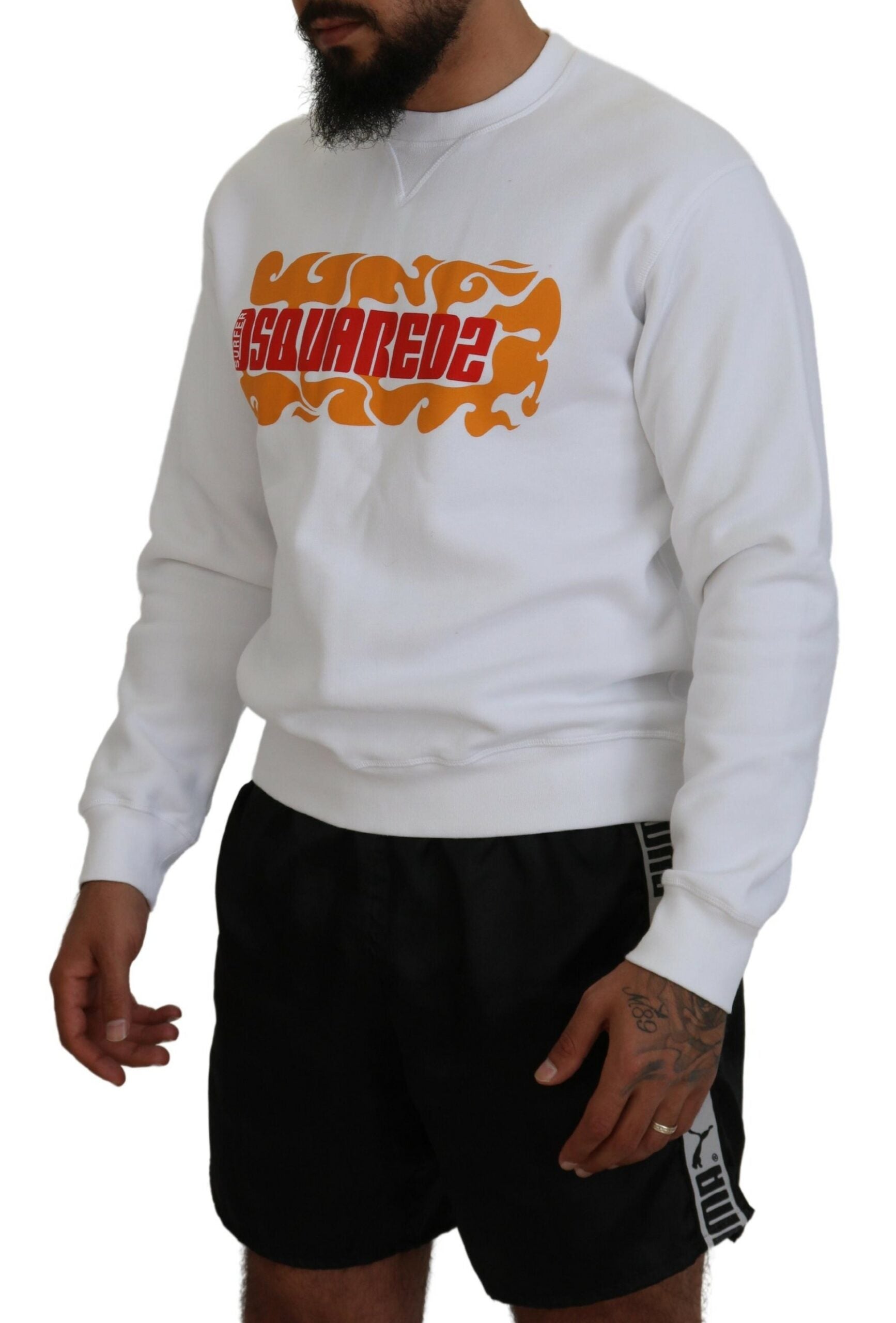Pull-over blanc en coton imprimé à manches longues