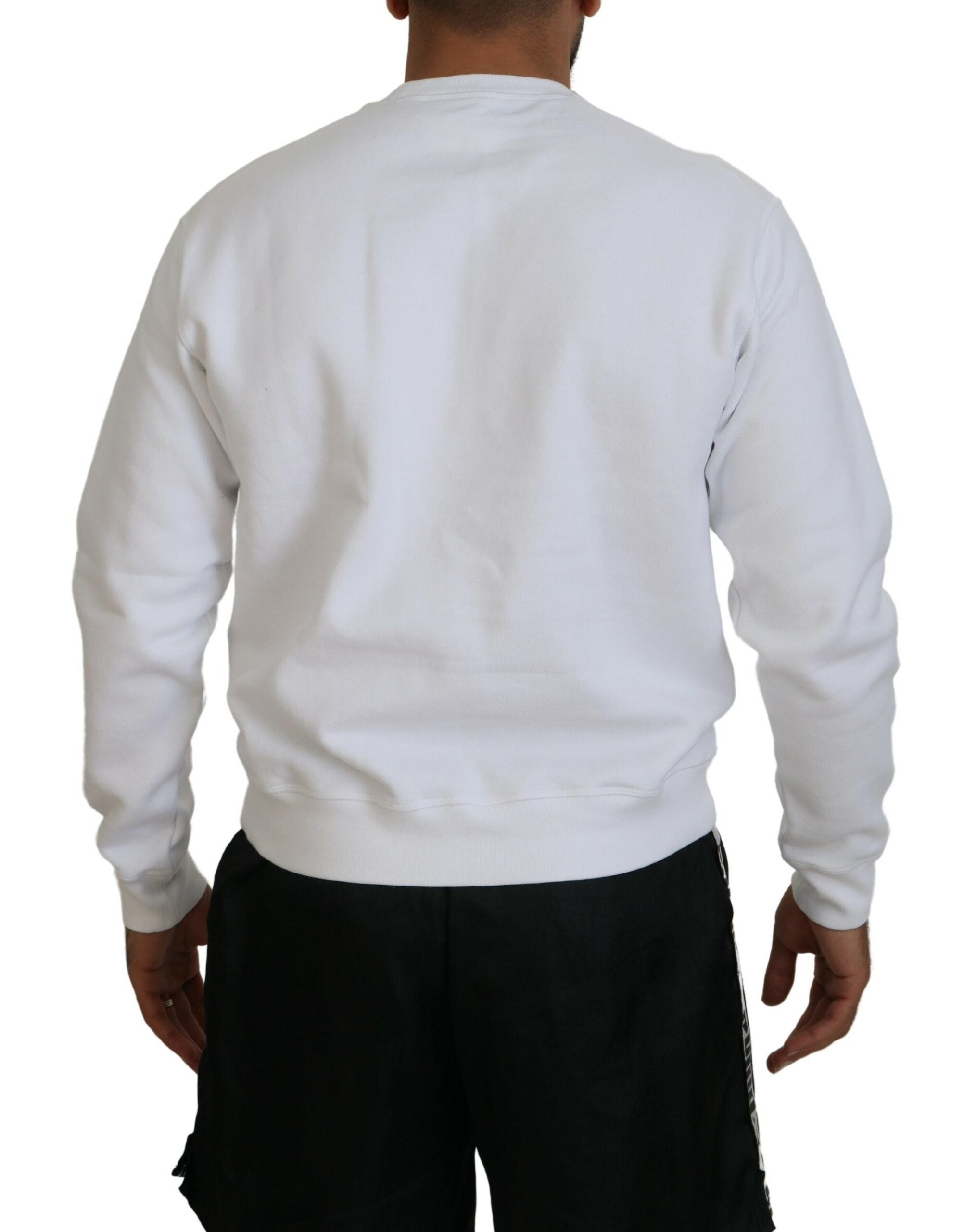 Pull-over blanc en coton imprimé à manches longues