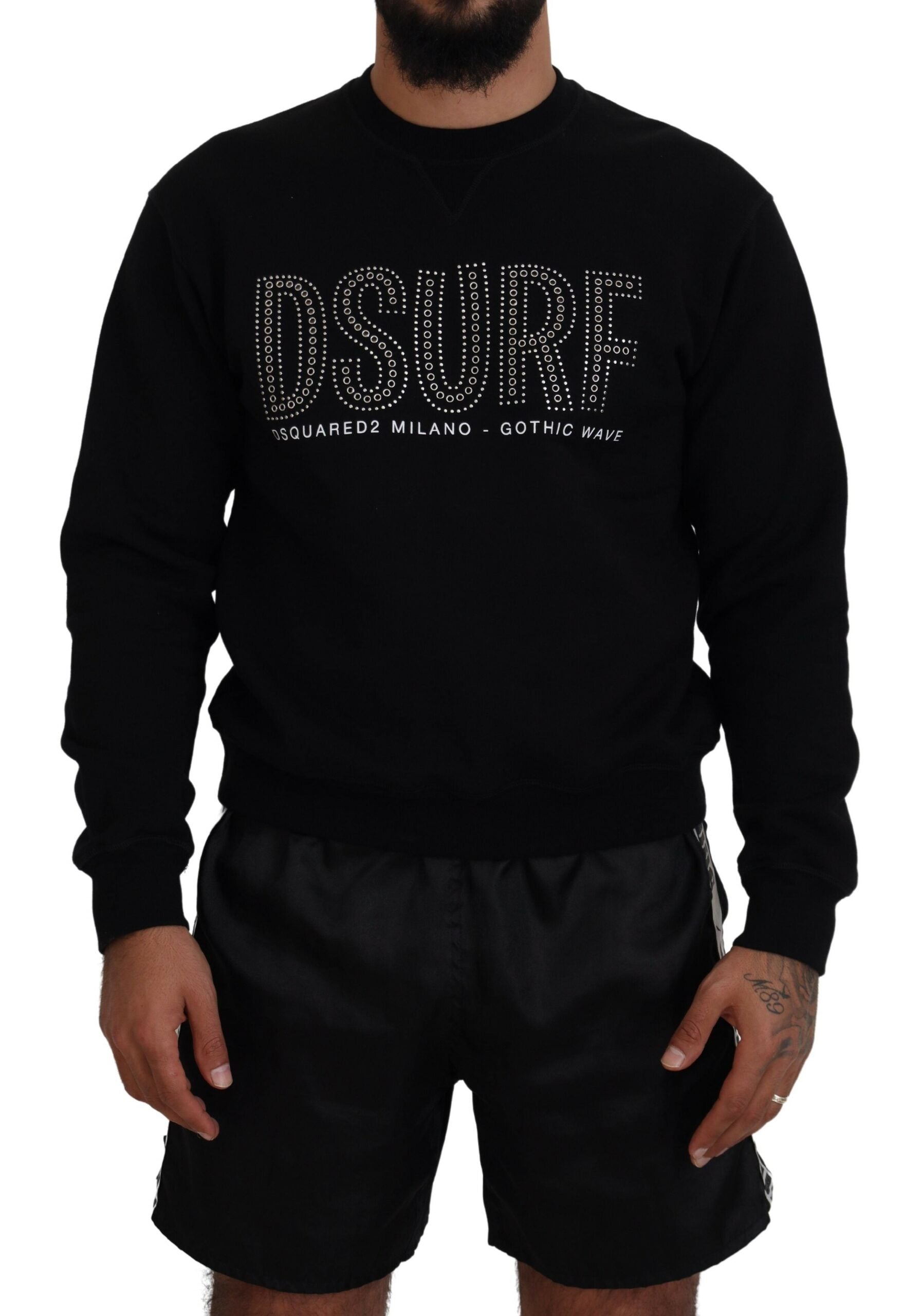 Schwarzer Baumwollpullover mit Logodruck