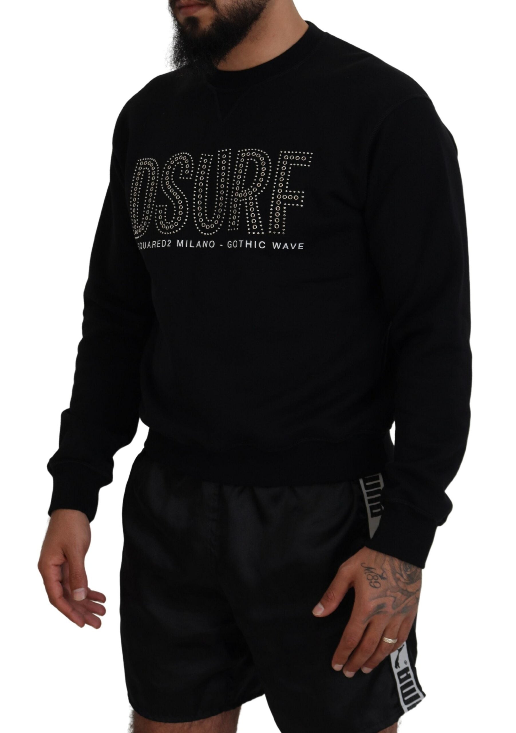 Schwarzer Baumwollpullover mit Logodruck