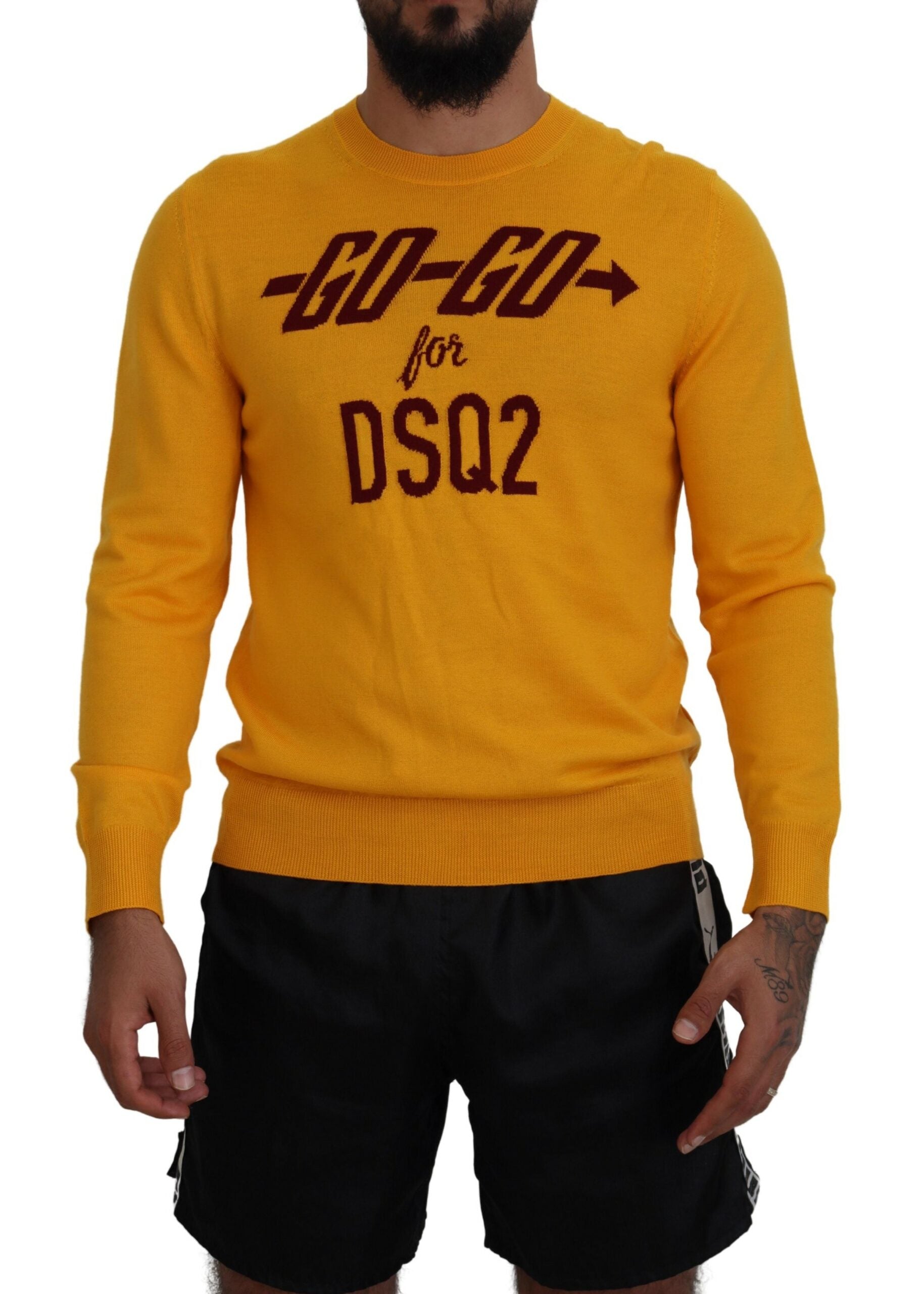 Pull-over homme en laine orange à manches longues