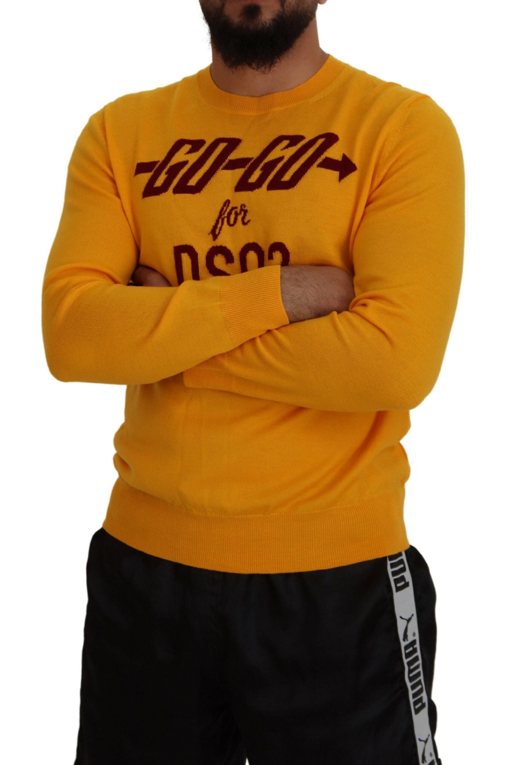 Pull-over homme en laine orange à manches longues