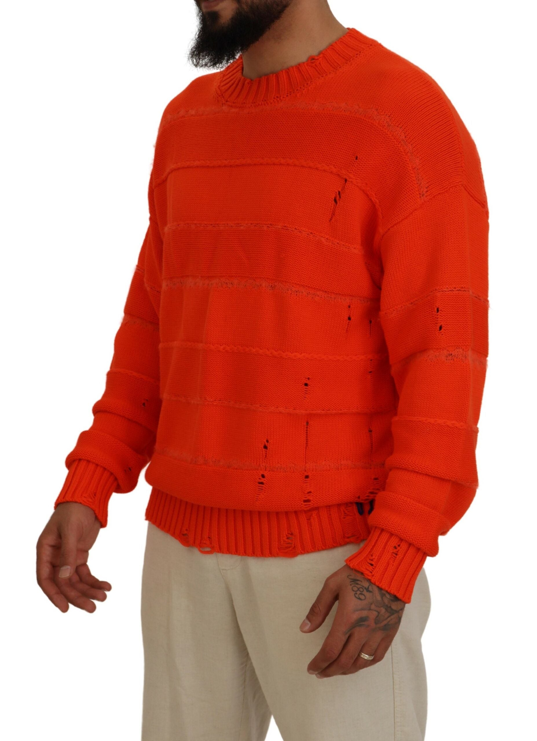 Pull-over orange en coton à manches longues pour homme