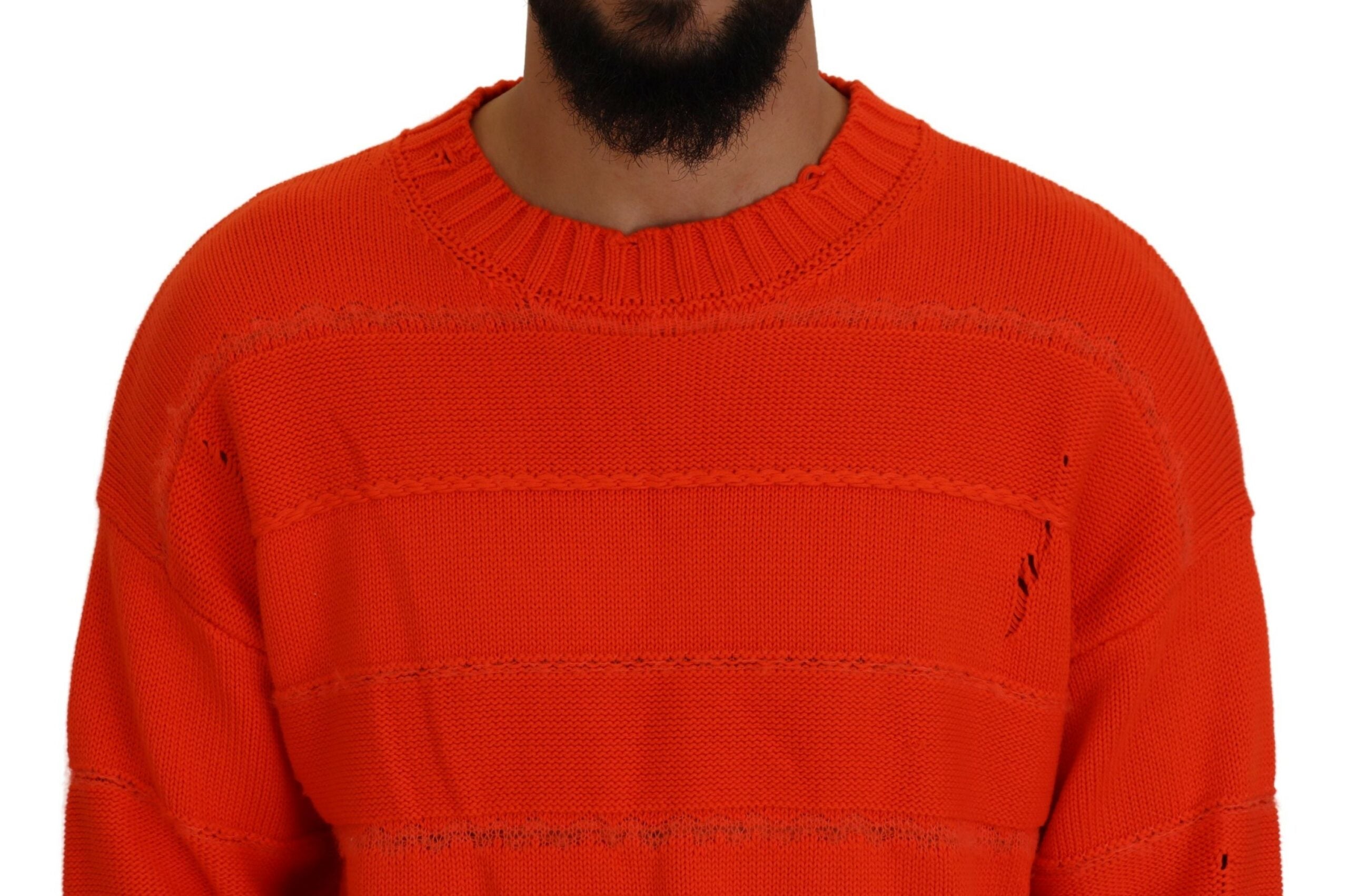 Pull-over orange en coton à manches longues pour homme