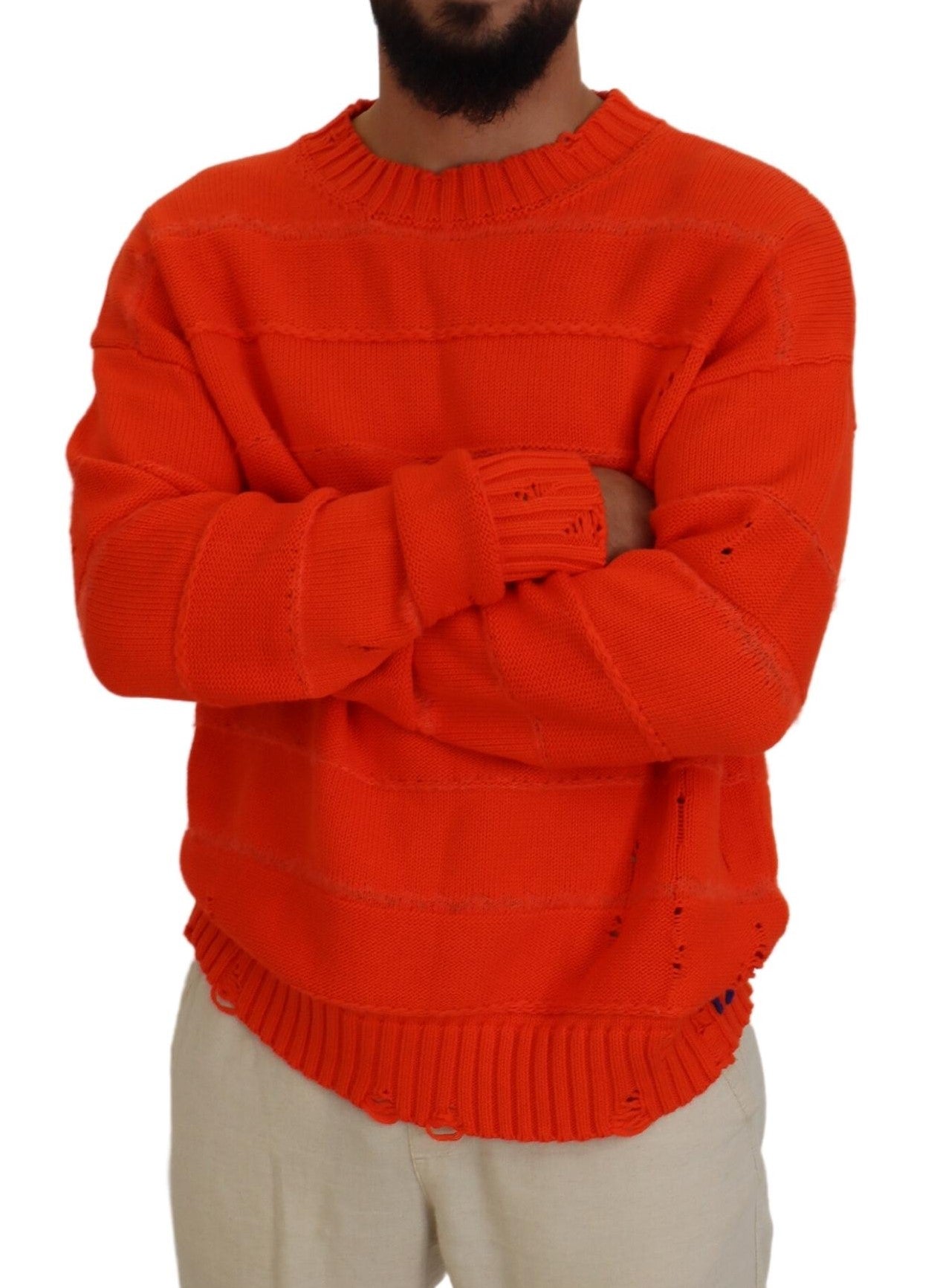 Pull-over orange en coton à manches longues pour homme