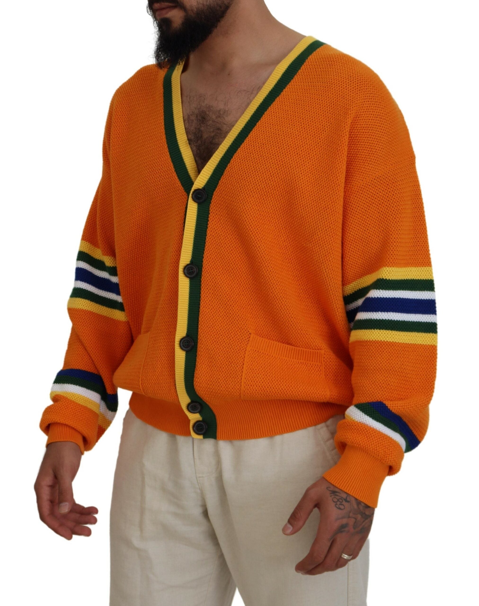 Gilet cardigan orange en coton à manches longues pour homme