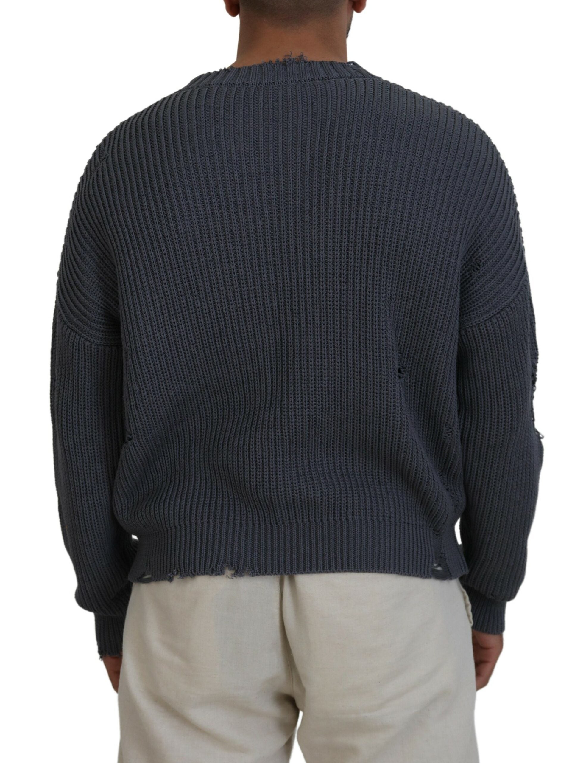 Pull-over gris pour homme en maille usée