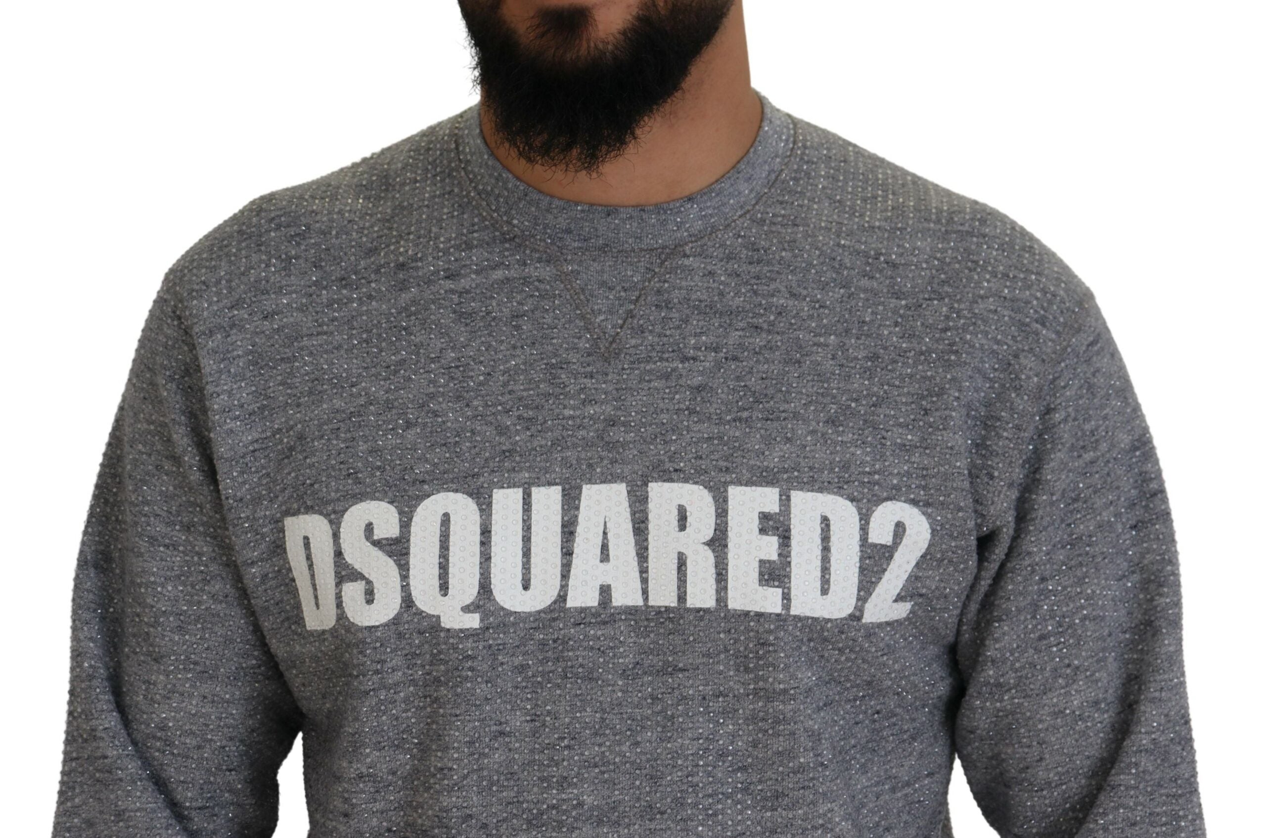 Dsquared² Grauer Herrenpullover mit Kristallverzierung