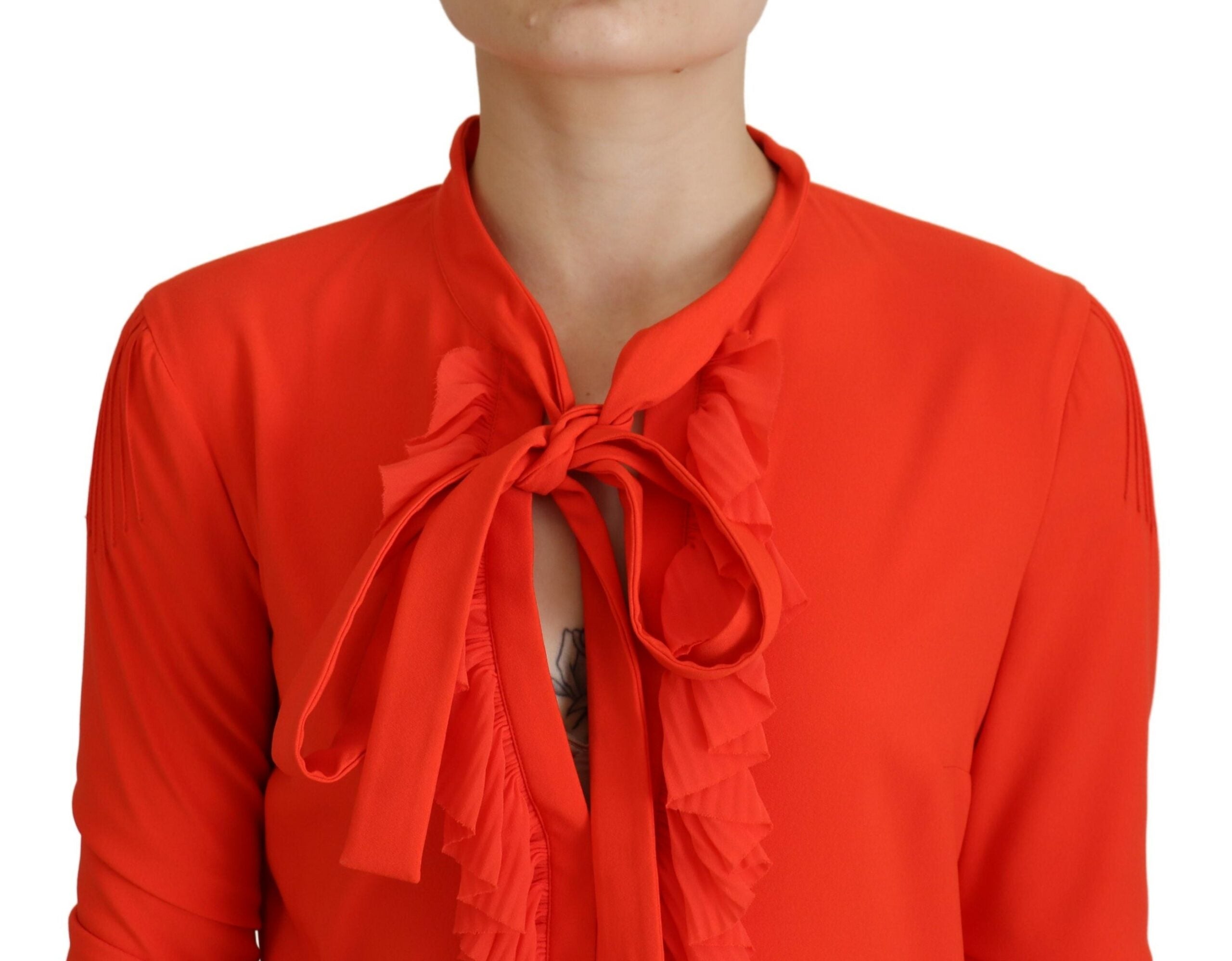 Rotes, plissiertes Midi-Kleid aus Kunstfaser mit langen Ärmeln