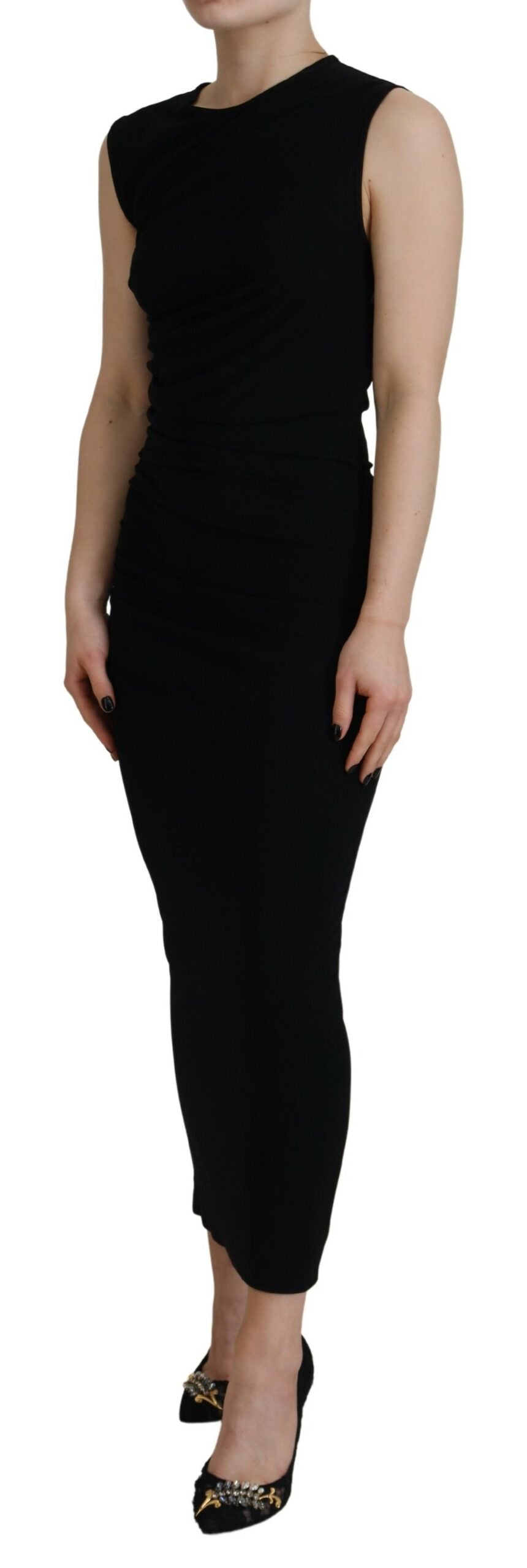 Black Synthetic Sleeveless Ruched Maxi Dress by DSQUARED2