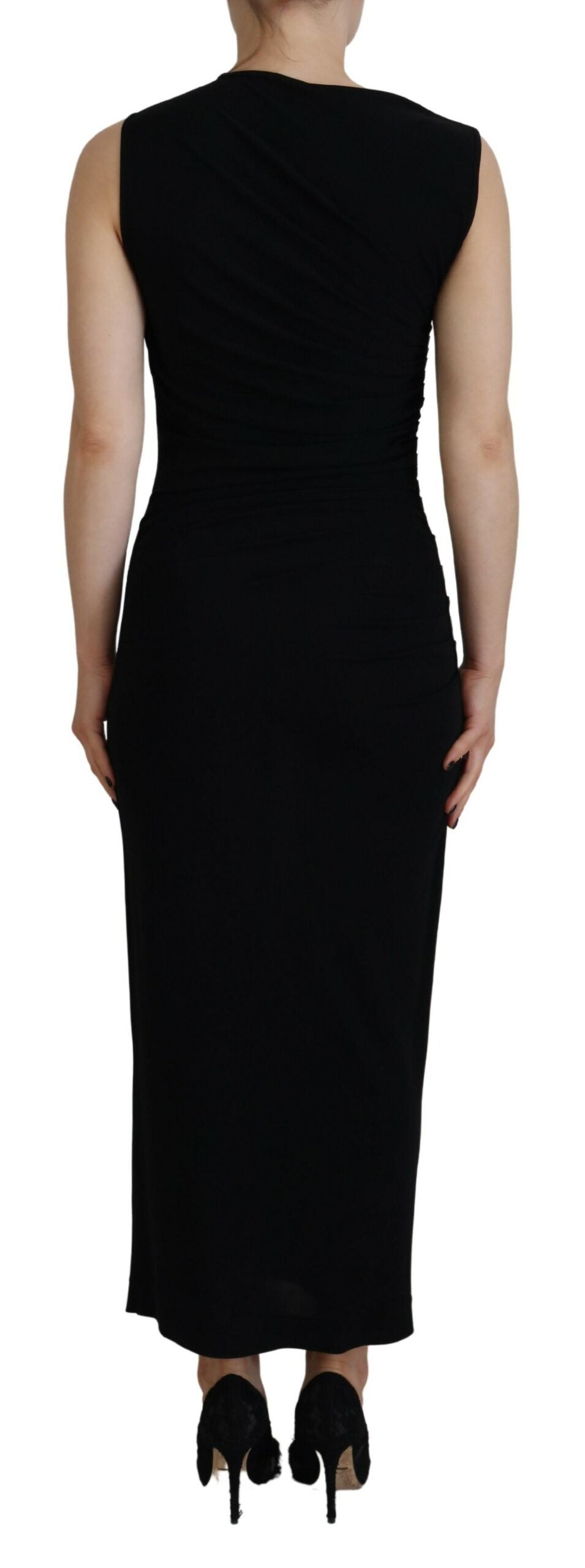 Black Synthetic Sleeveless Ruched Maxi Dress by DSQUARED2