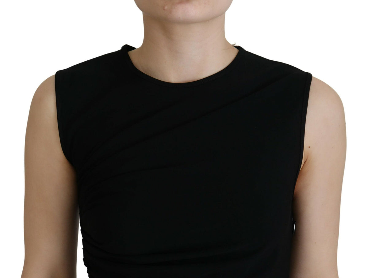 Dsquared² Schwarzes ärmelloses Maxikleid aus Viskose mit Raffung