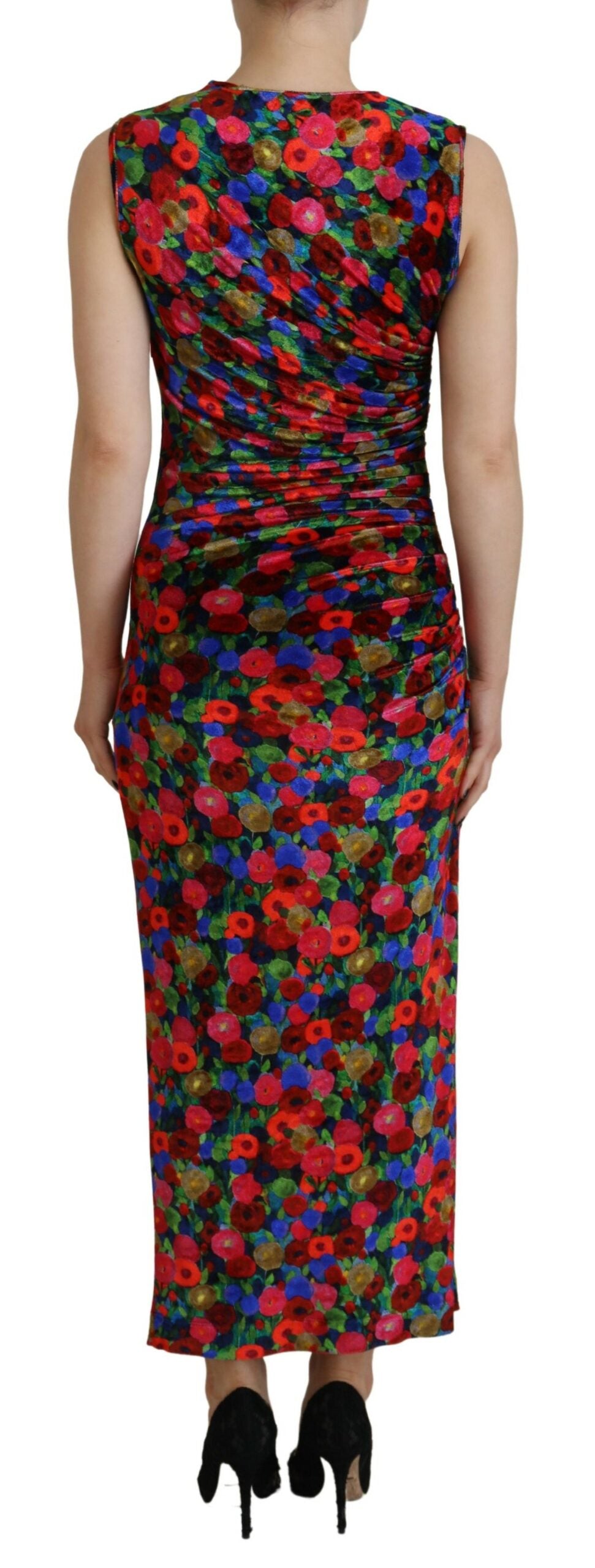 Multicolor Floral Synthetic Maxi Dress with Ruched Detail