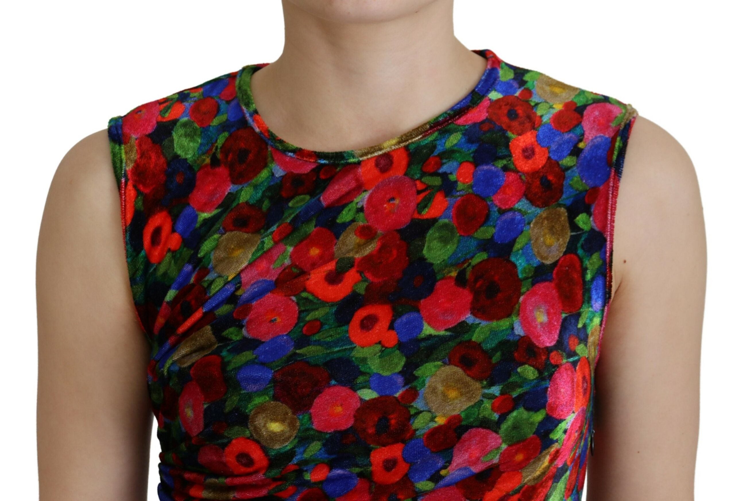 Multicolor Floral Synthetic Maxi Dress with Ruched Detail