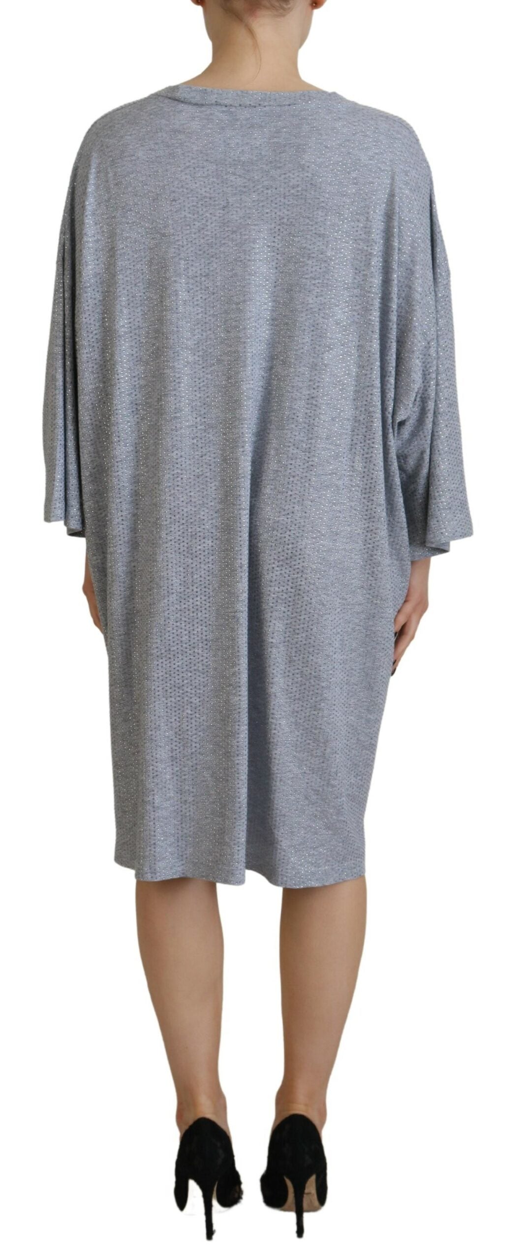 Dsquared² Graues, kristallverziertes Baumwollkleid mit langen Ärmeln