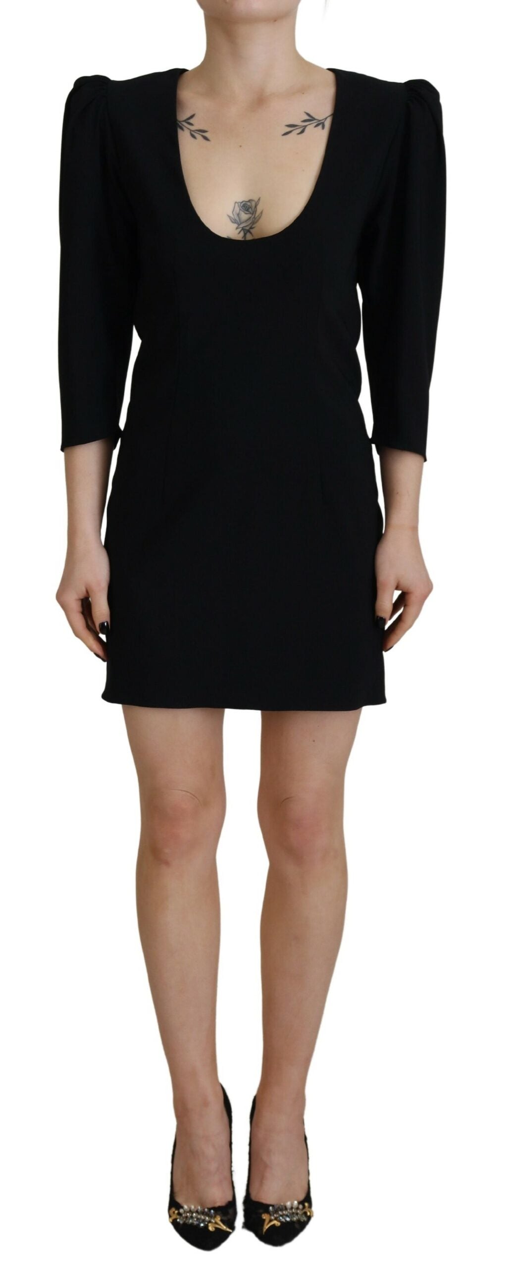 Robe fourreau moulante à manches longues en polyester noir