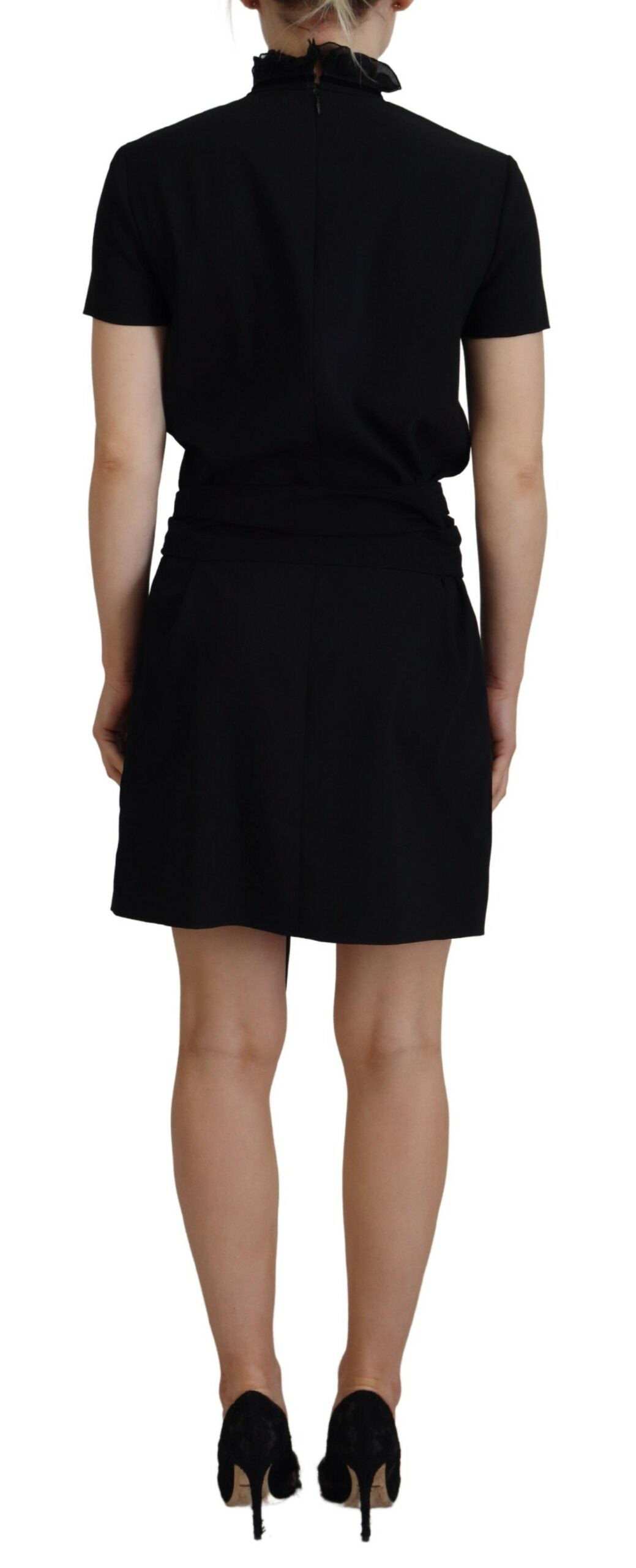 Black Synthetic Sheath Mini Dress with Short Sleeves