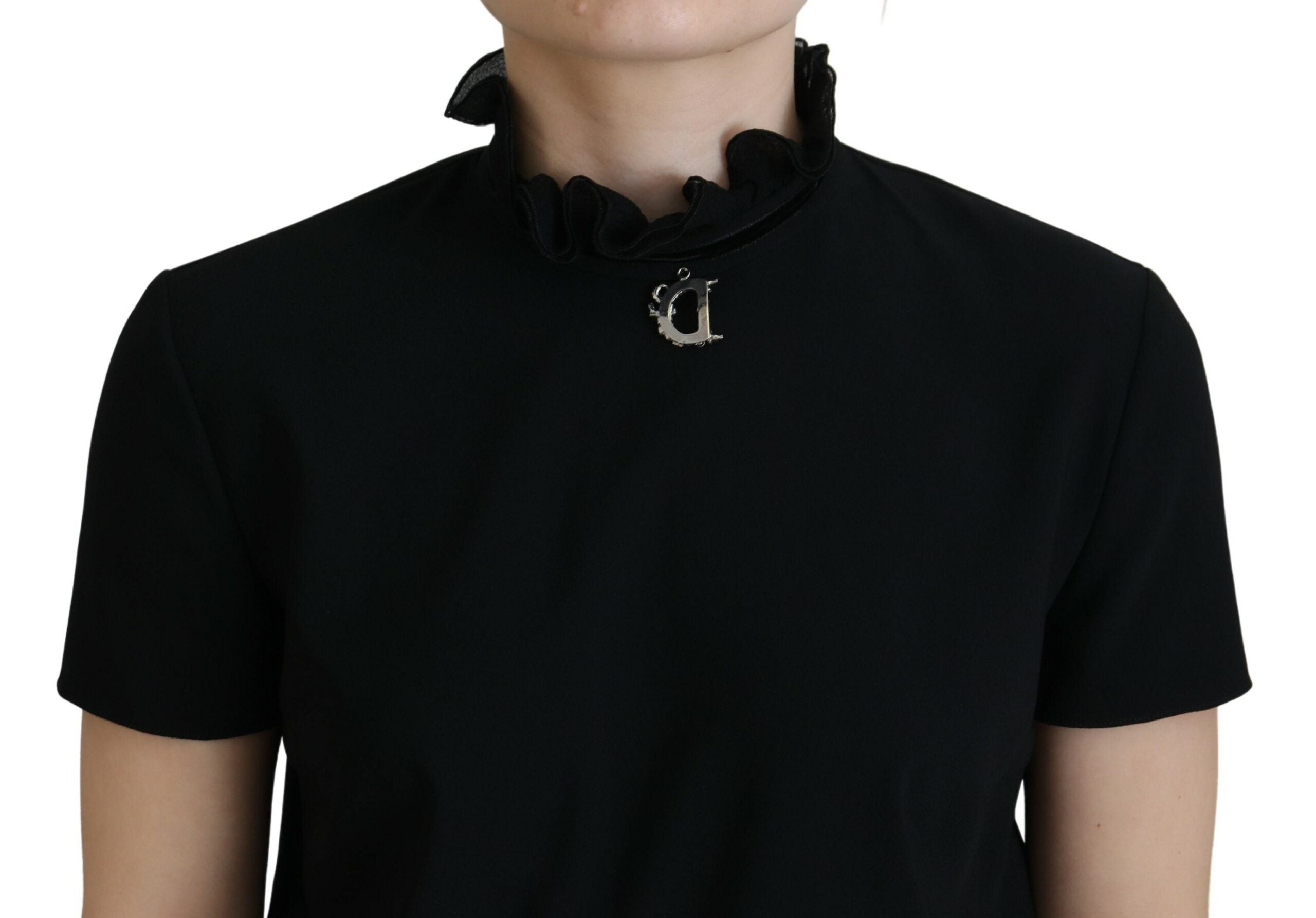 Black Synthetic Sheath Mini Dress with Short Sleeves