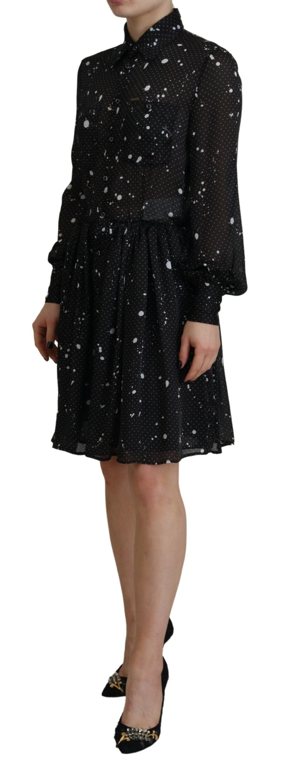 Schwarzes synthetisches Polka-Dot-Hemdblusenkleid