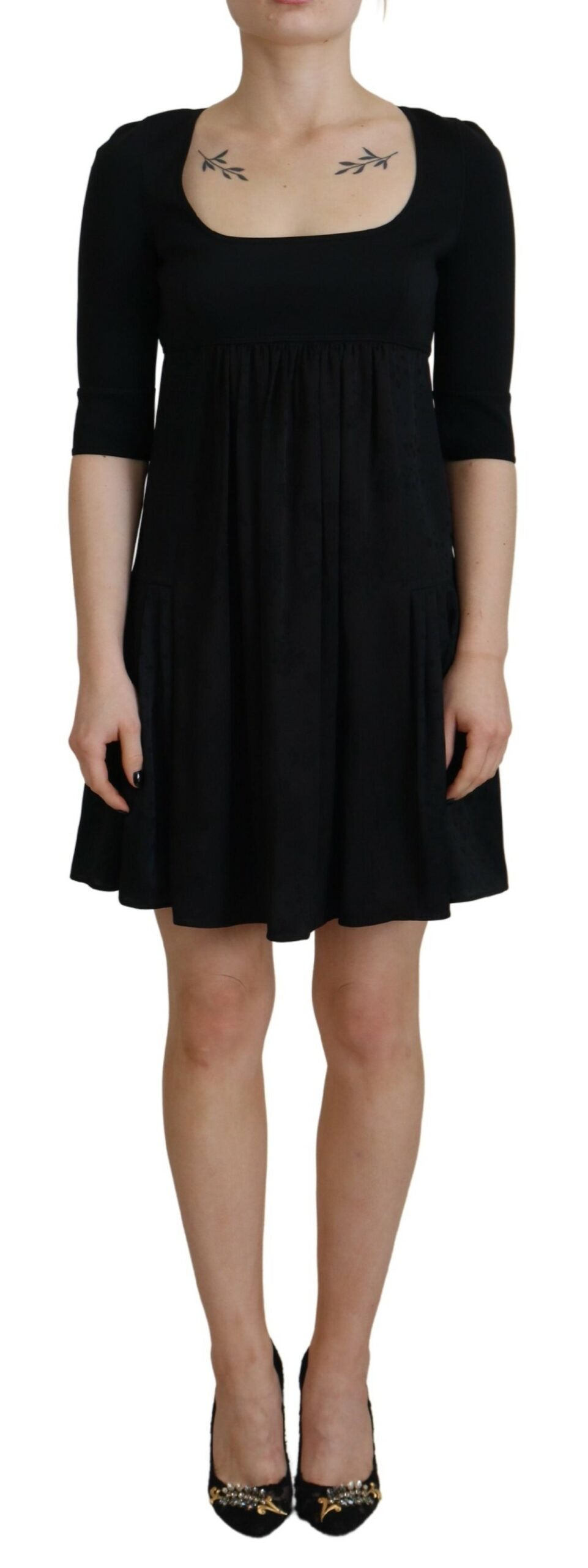Schwarzes synthetisches A-Linien-Kleid mit kurzen Ärmeln von DSQUARED2