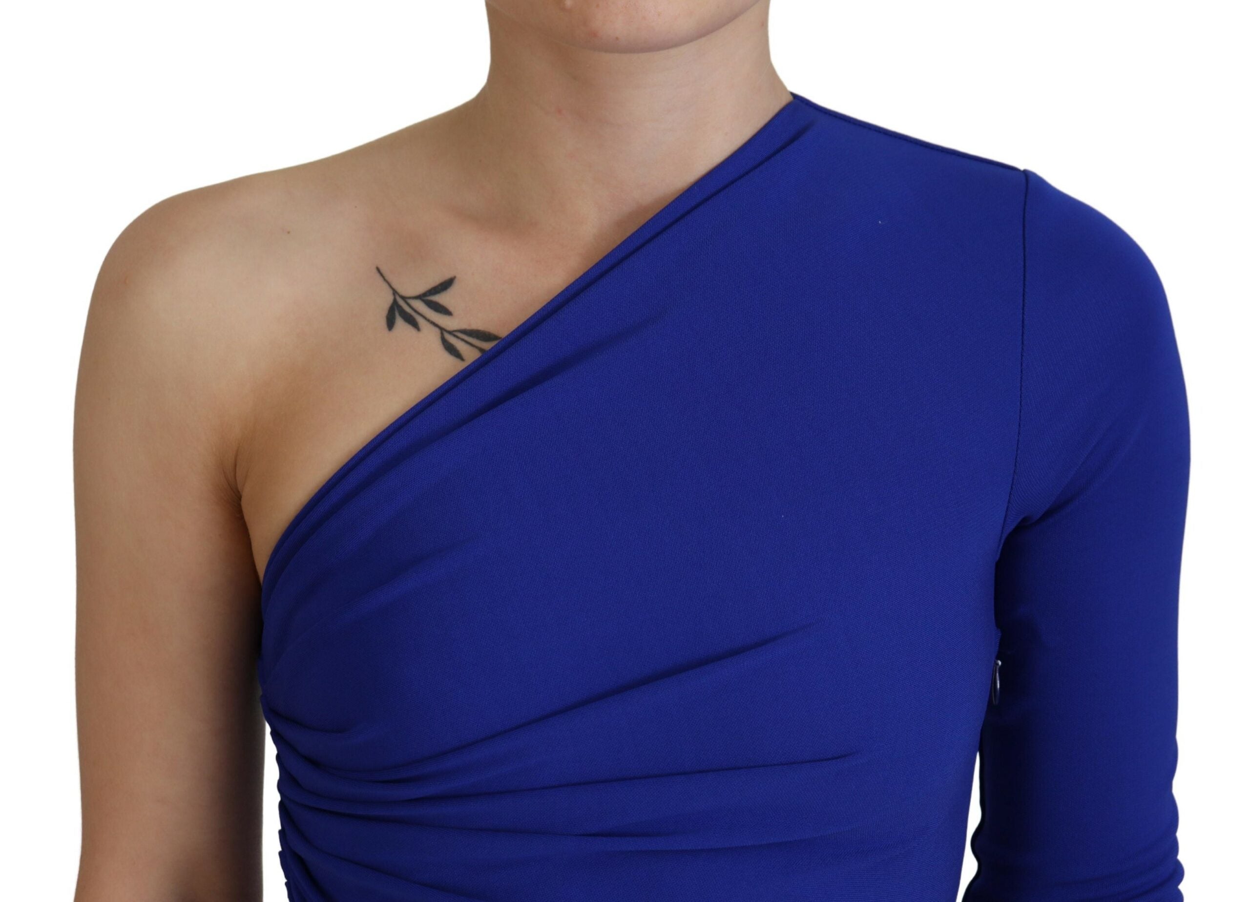 Robe courte moulante asymétrique Dsquared² bleue en viscose froncée