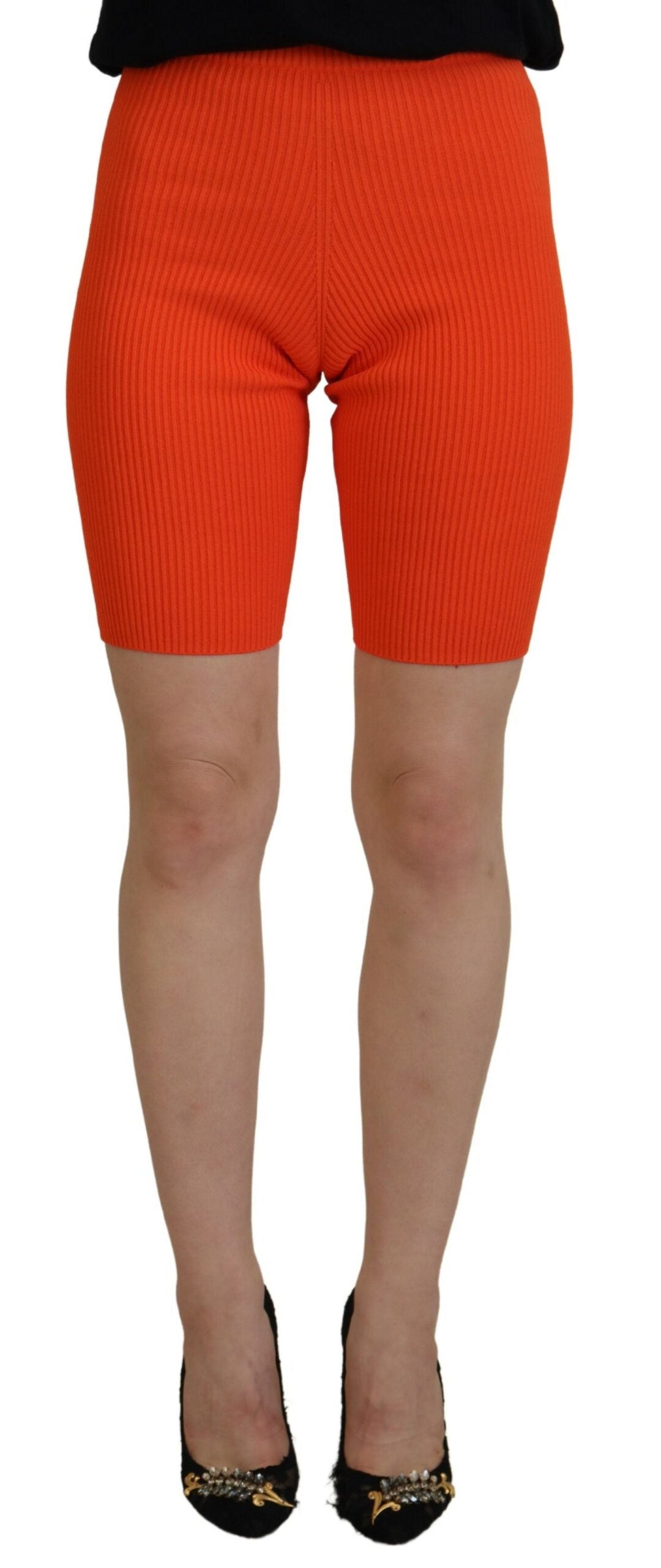 Bermuda orange en viscose, taille mi-haute, coupe slim