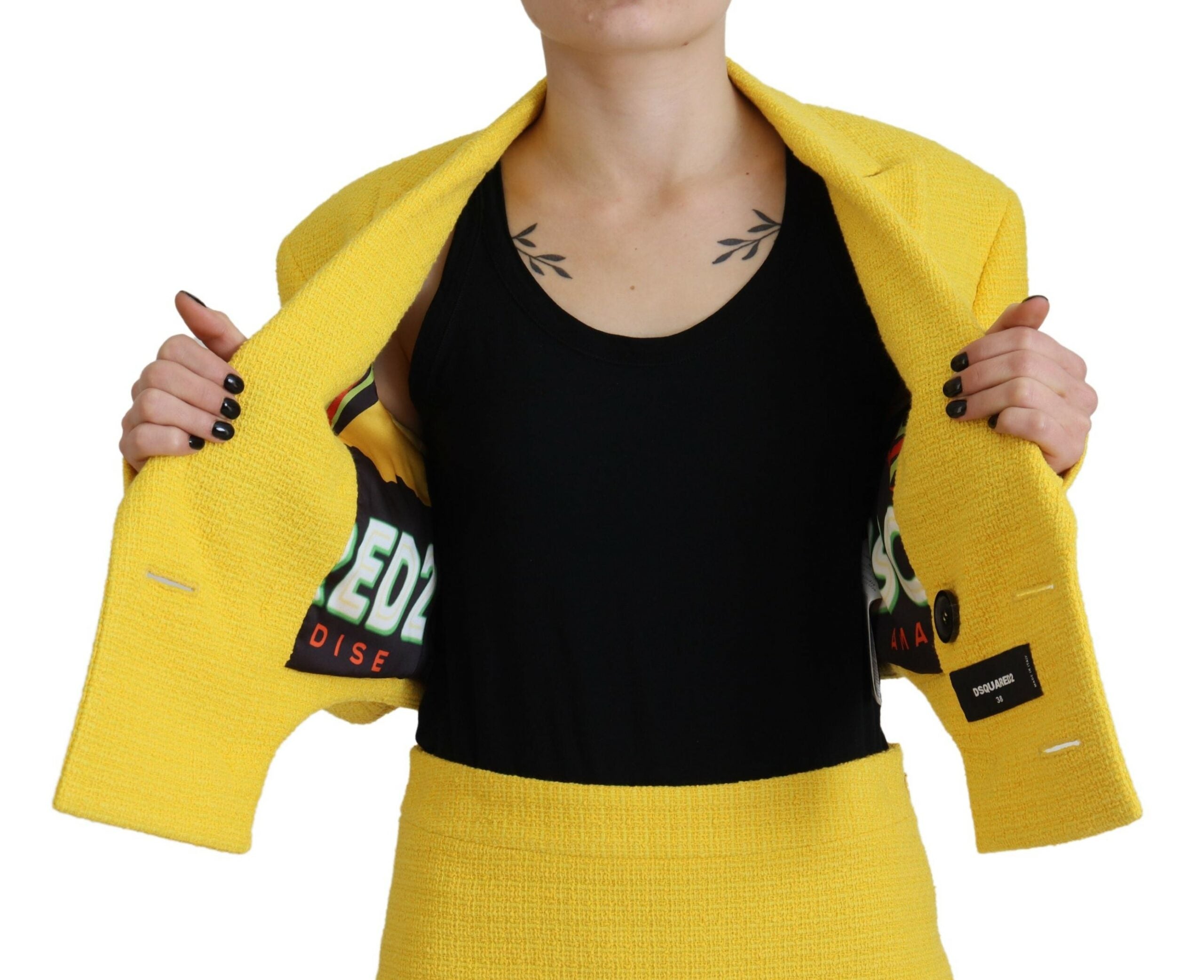 Gelber Zweireiher Mini-Blazer & Rock Set von DSQUARED2