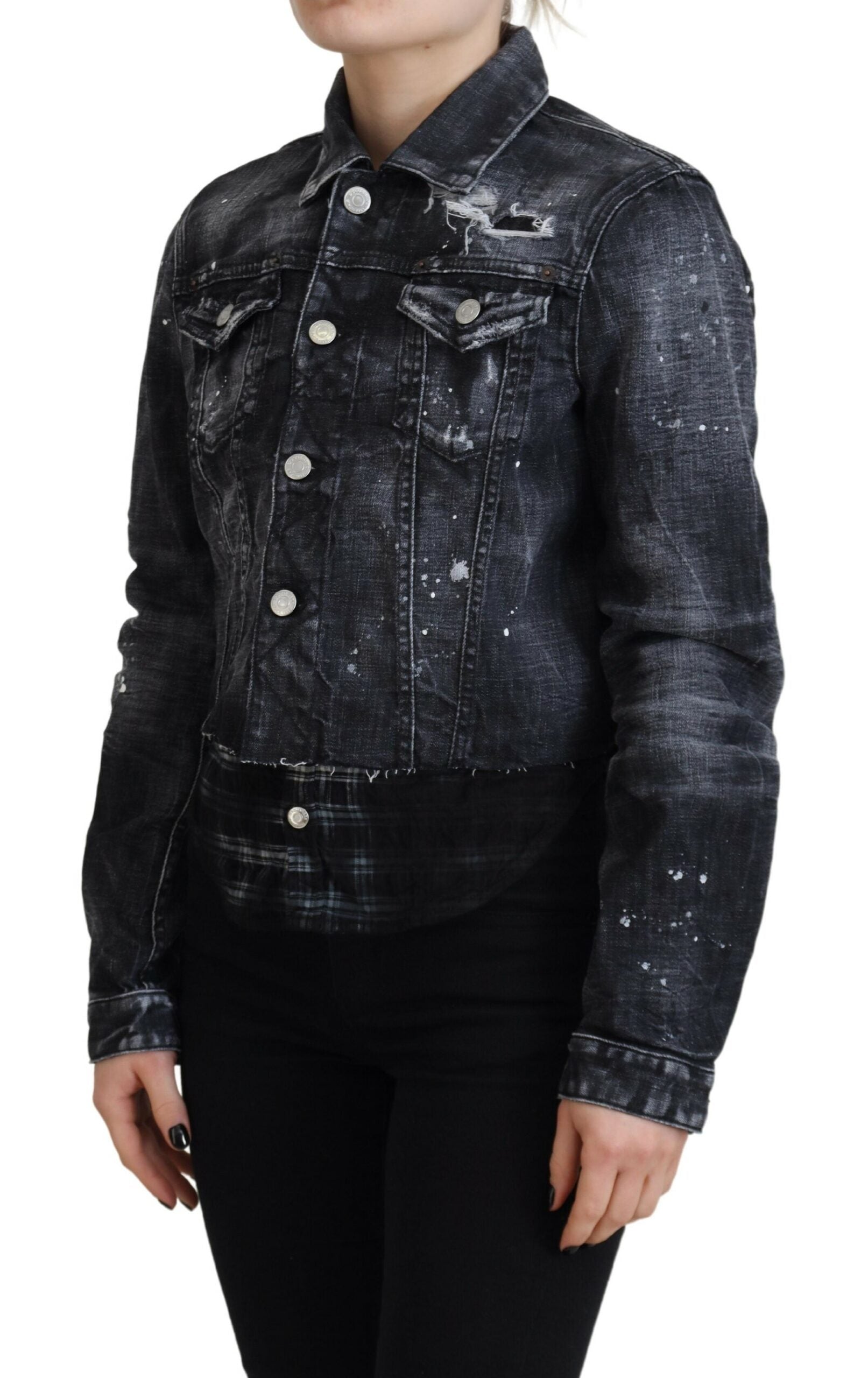 Dsquared² Graue gewaschene Jeansjacke aus Baumwolle mit Used-Effekten