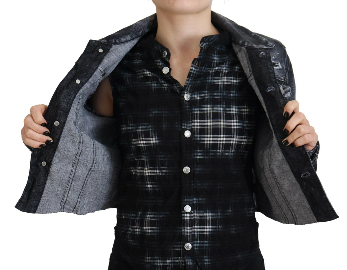 Dsquared² Graue gewaschene Jeansjacke aus Baumwolle mit Used-Effekten