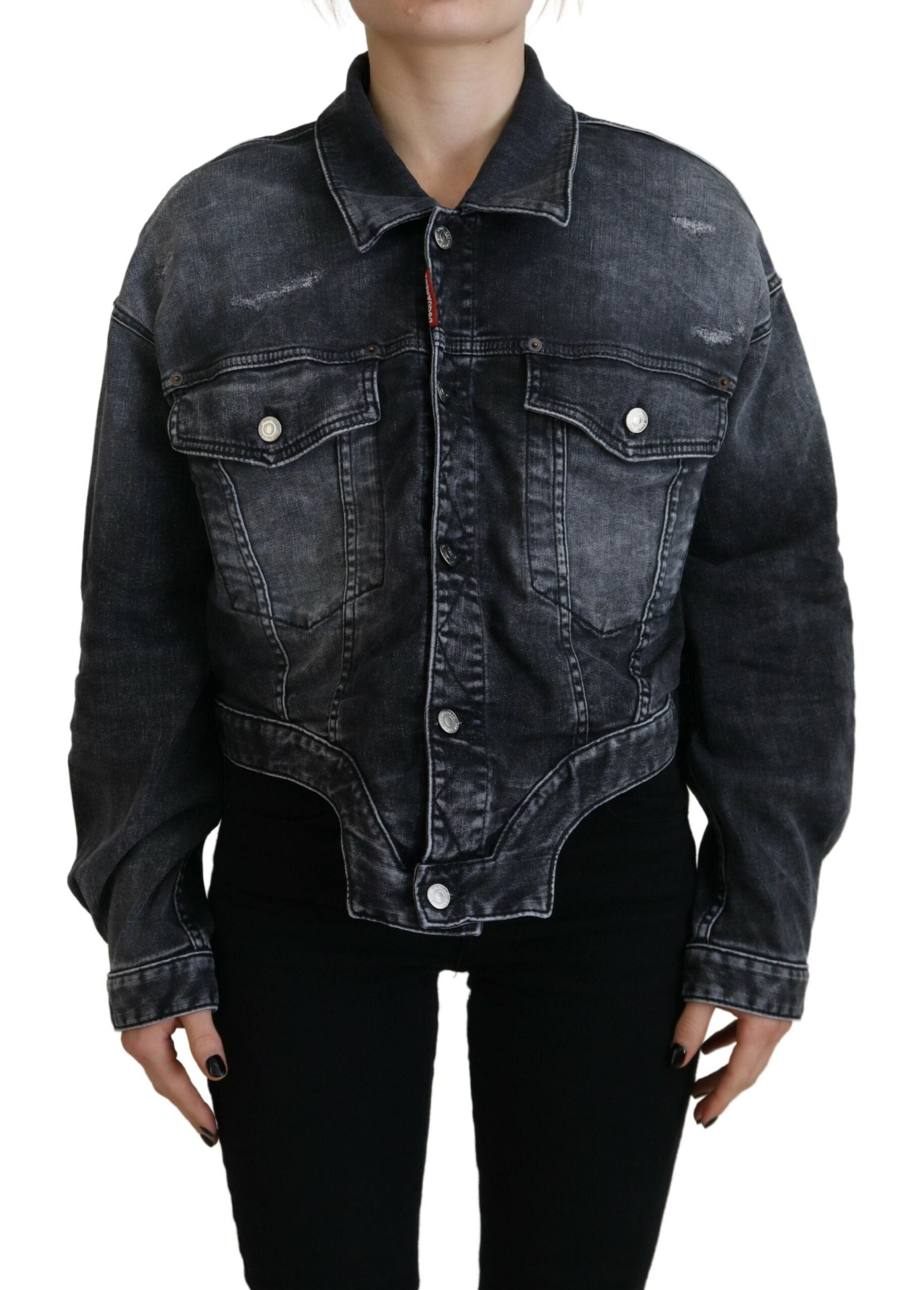 Veste en jean courte en coton délavé gris