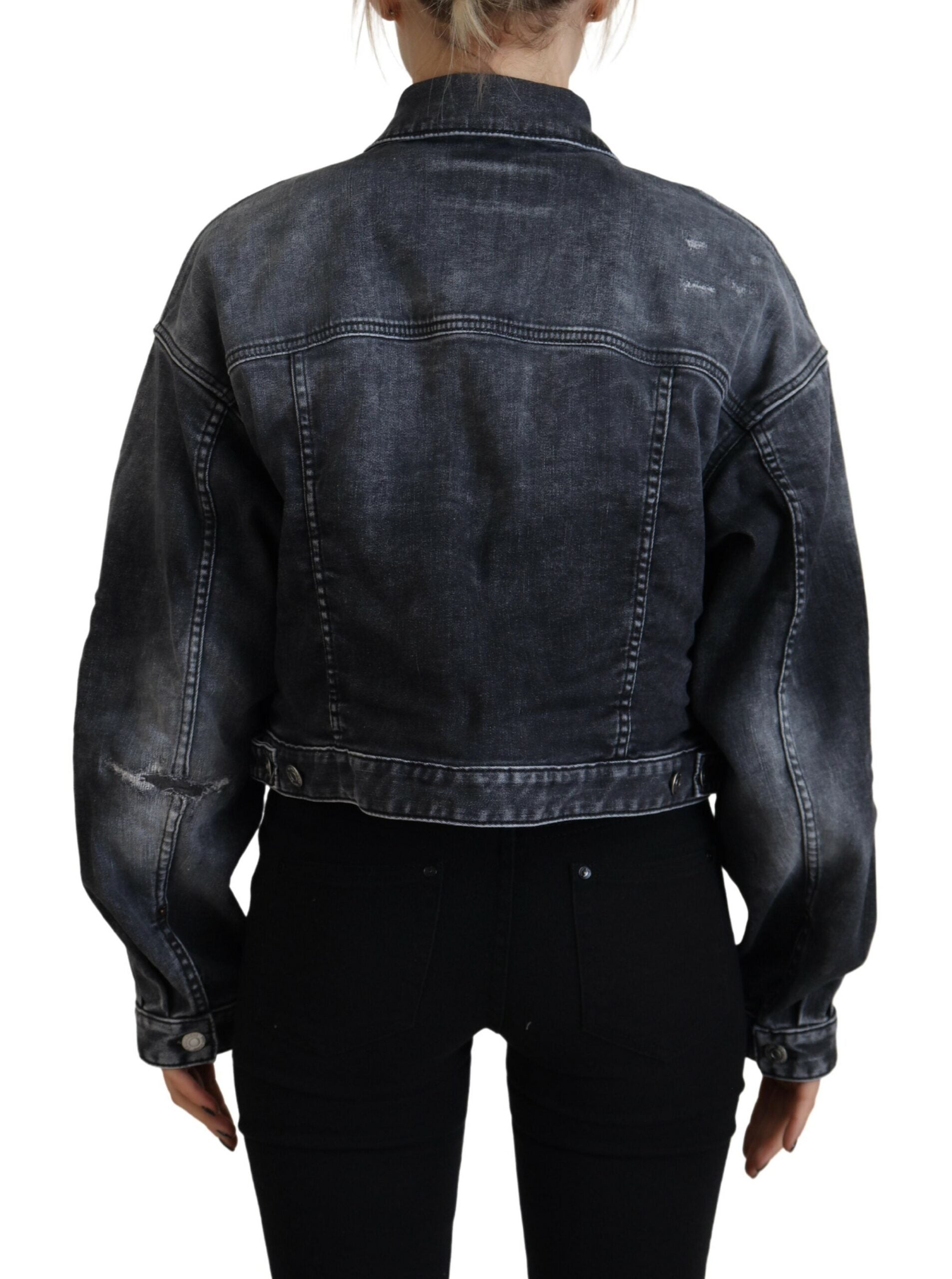 Veste en jean courte en coton délavé gris Dsquared²