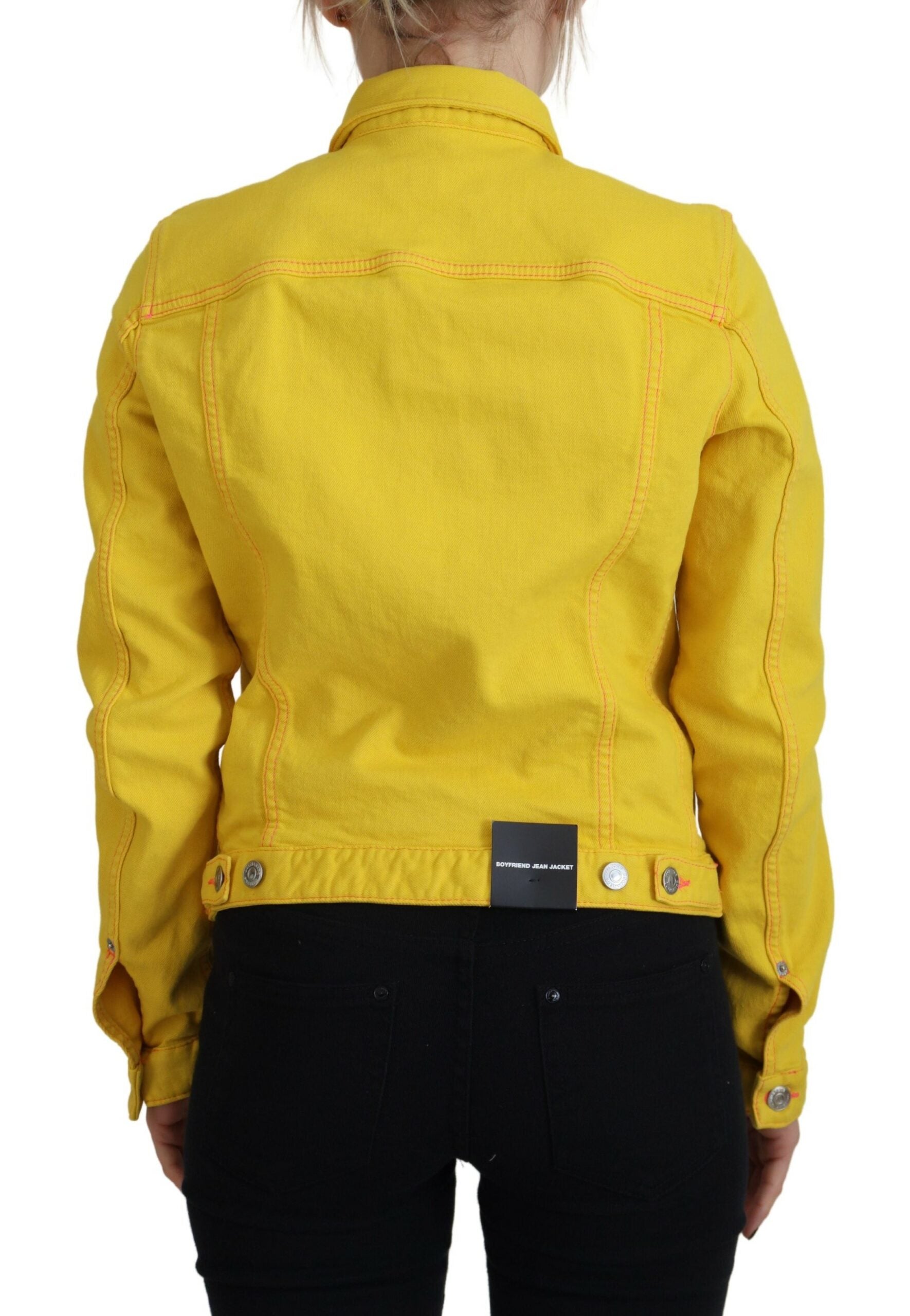 Yellow Cotton Denim Jacket with Collar and Long Sleeves