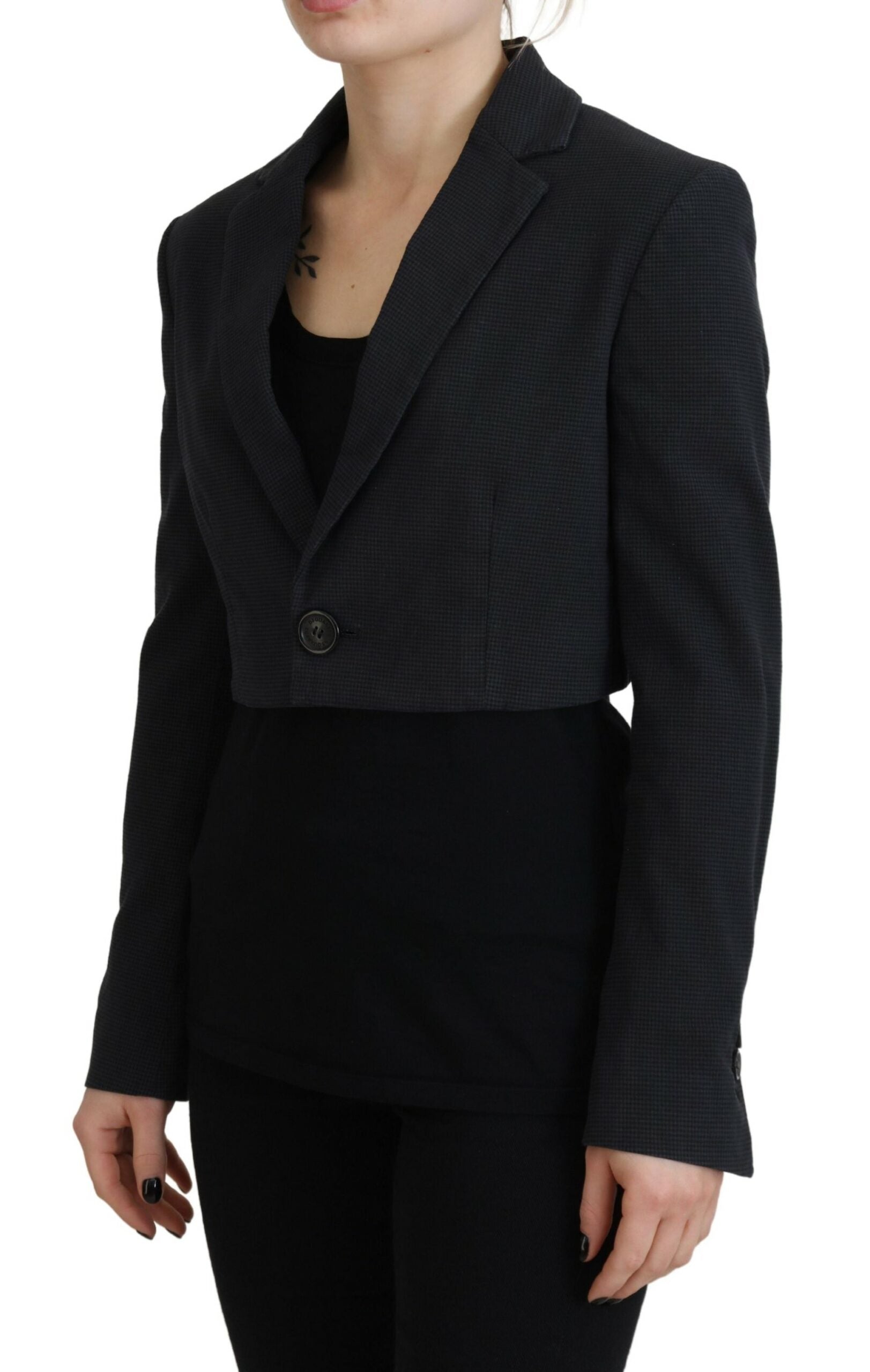 Veste blazer courte en coton noir à boutons