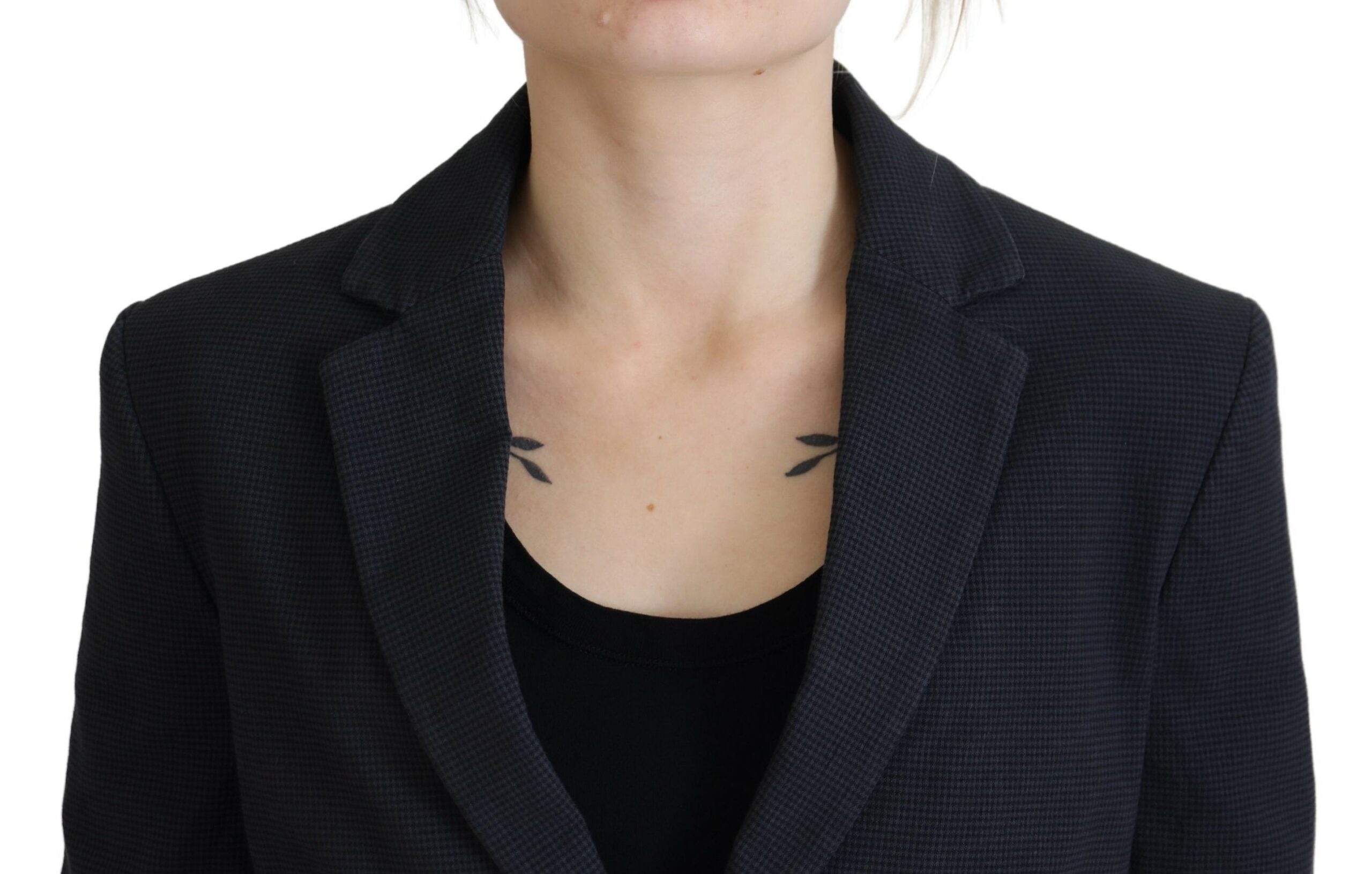 Veste blazer courte en coton noir à boutons