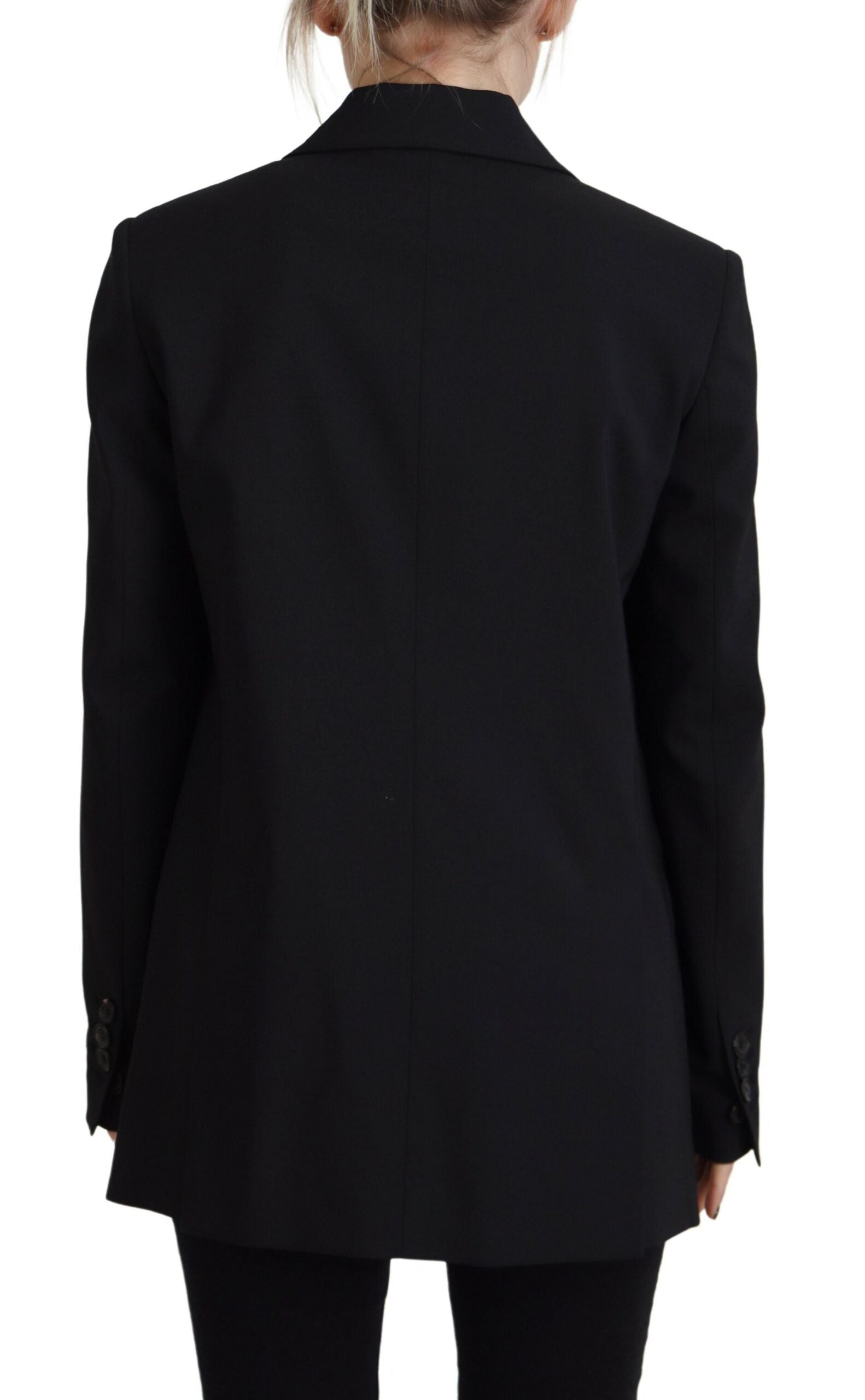 Black Wool Blend Blazer Coat with Floral Detail