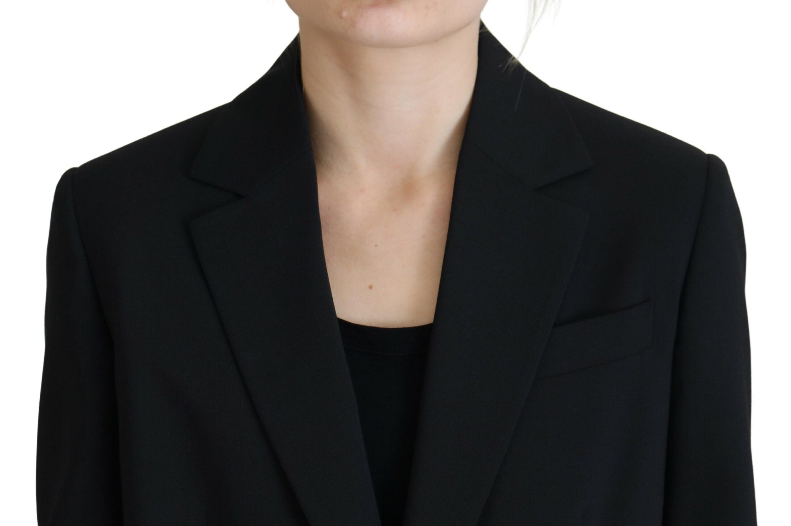 Black Wool Blend Blazer Coat with Floral Detail