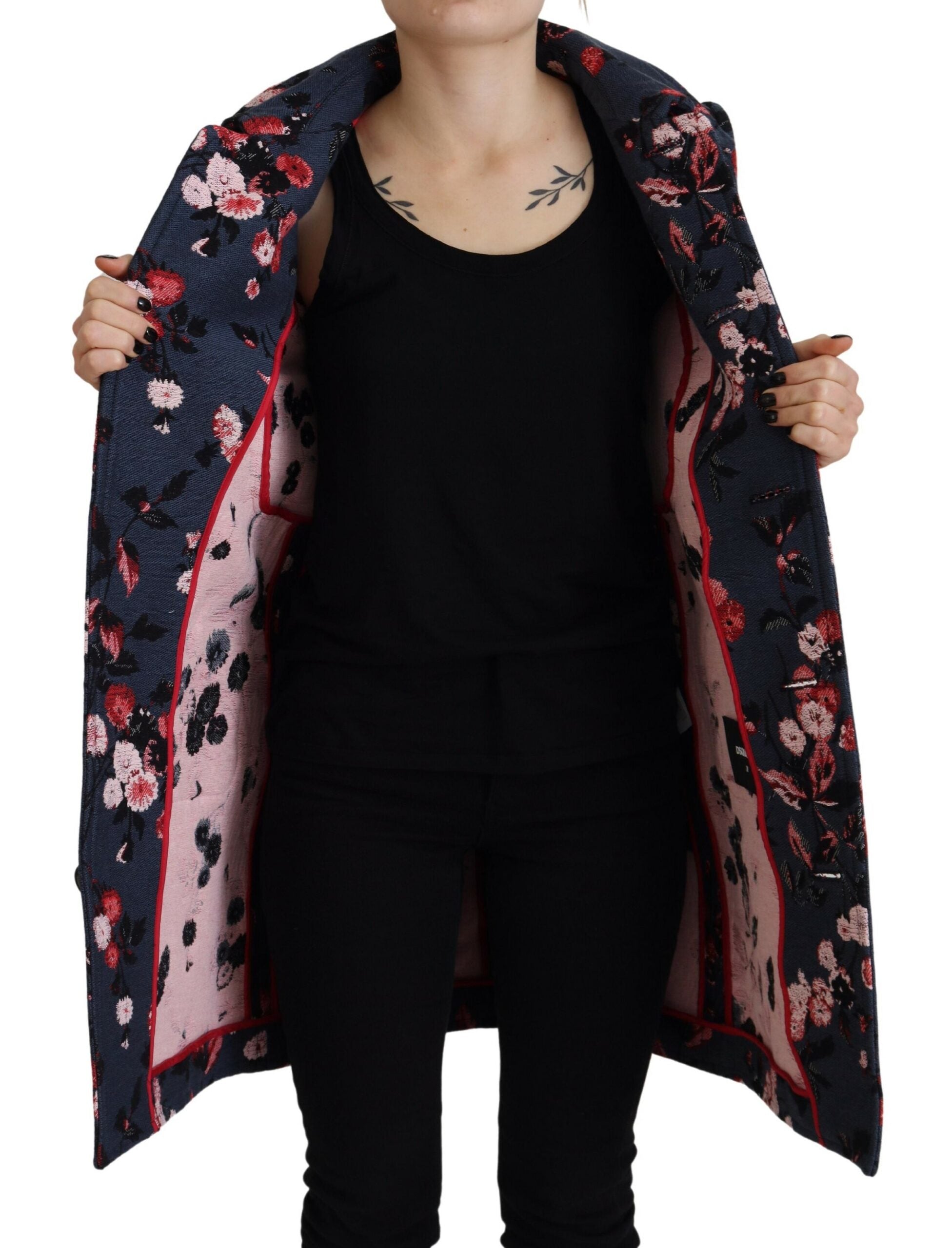 Mehrfarbiger Longblazer-Mantel aus Baumwollmischung